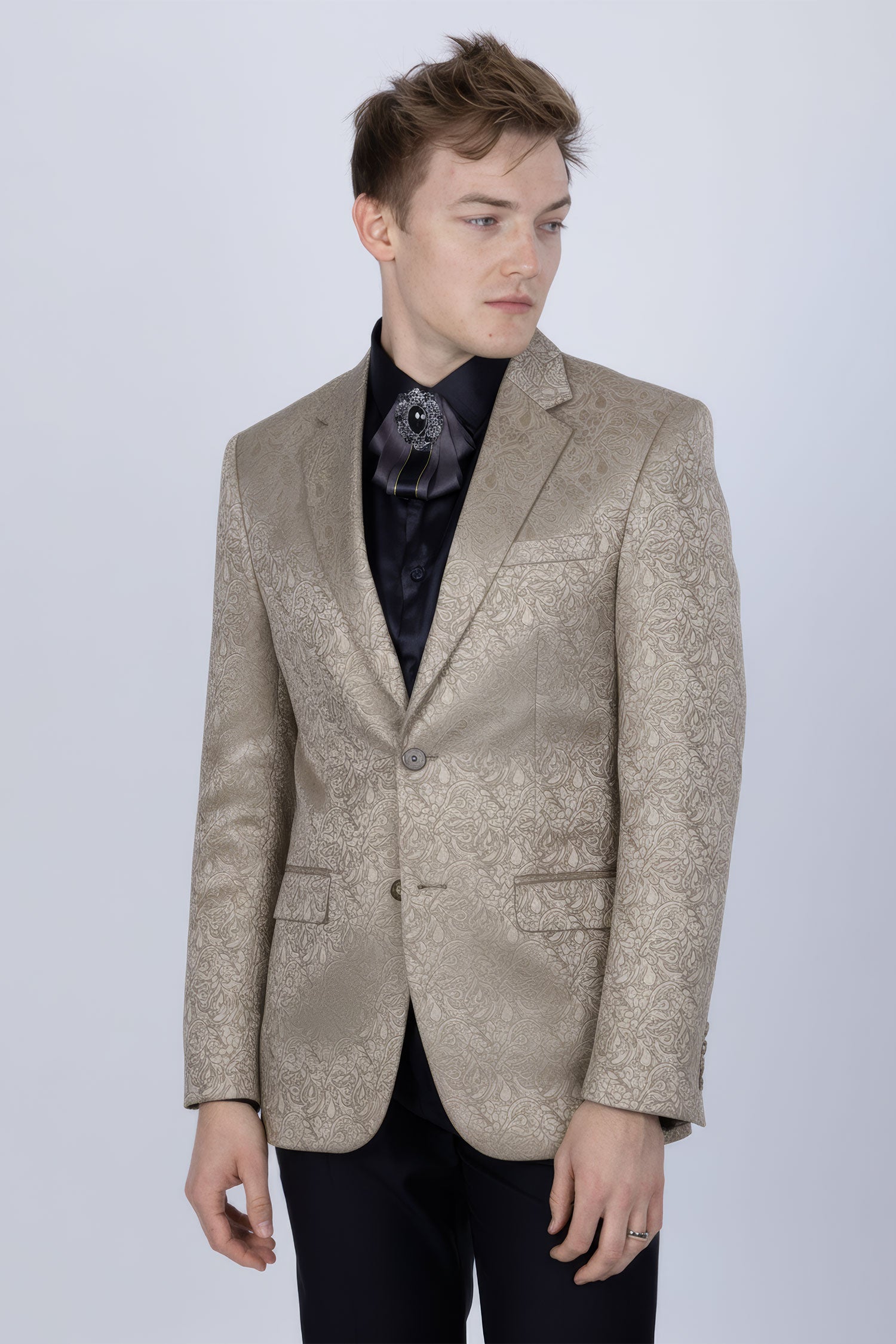 Barabas Men's Floral Design Luxury Prom Notch Lapel Blazer 5BL01 Tan