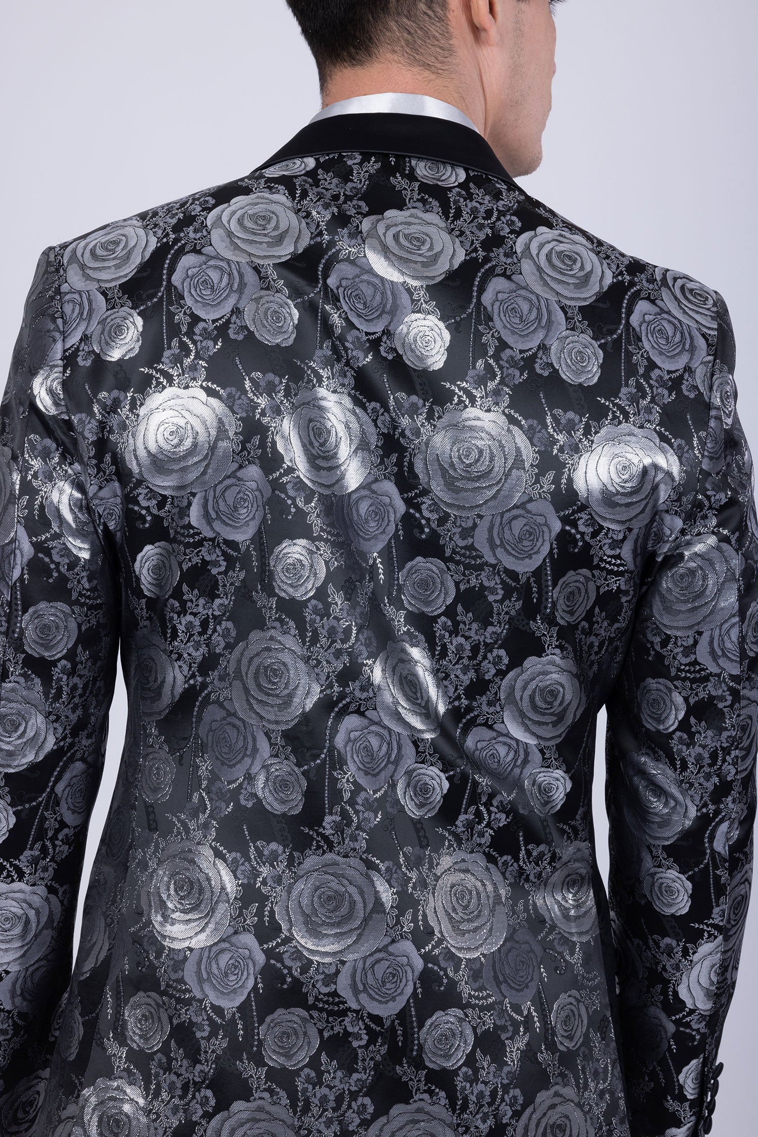 Barabas Men's Floral Shiny Design Luxury Peak Lapel Blazer 5BL02 Black Silver