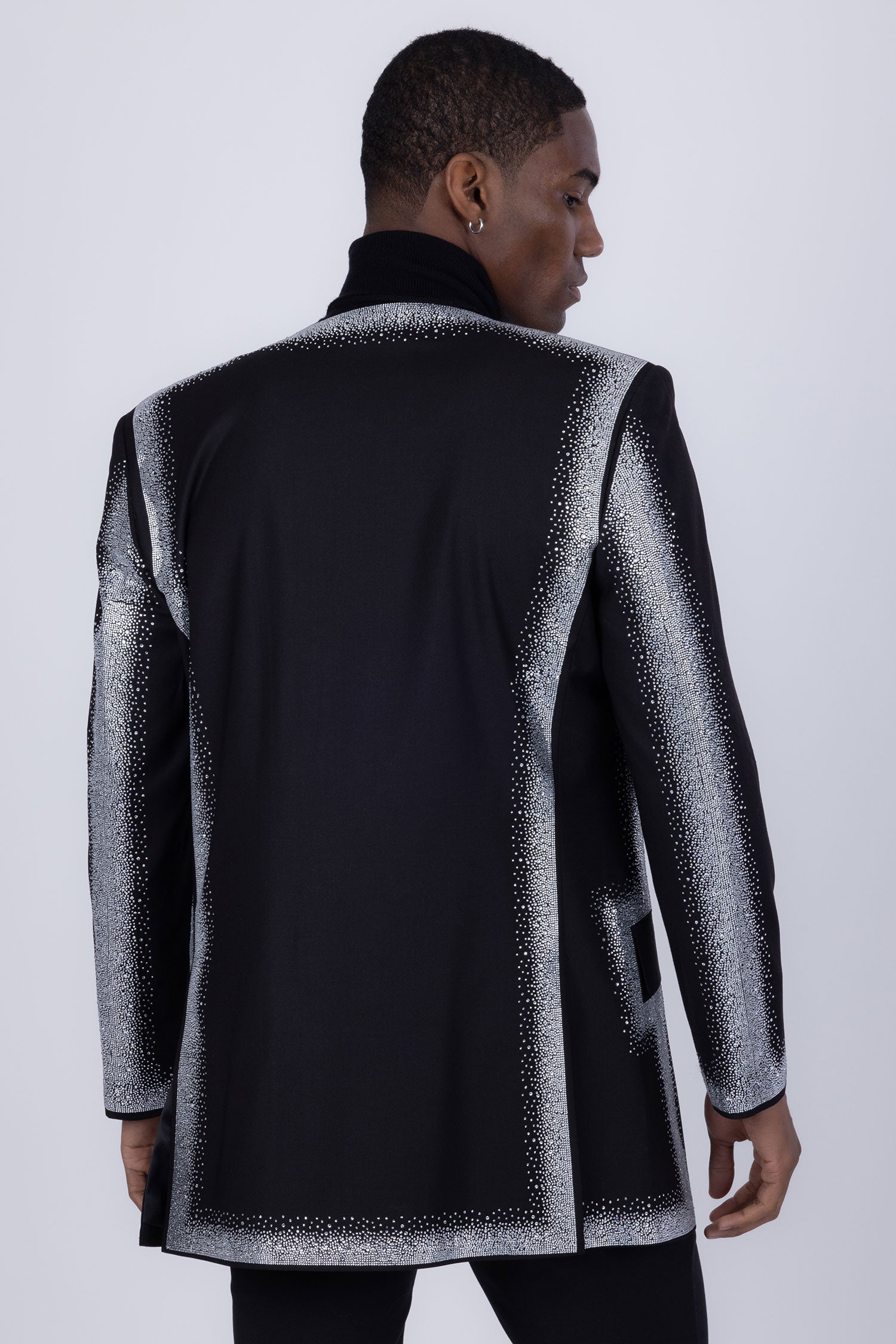 Barabas Men's Rhinestone Design Luxury Prom Collarless Blazer 5BL03 Black Silver
