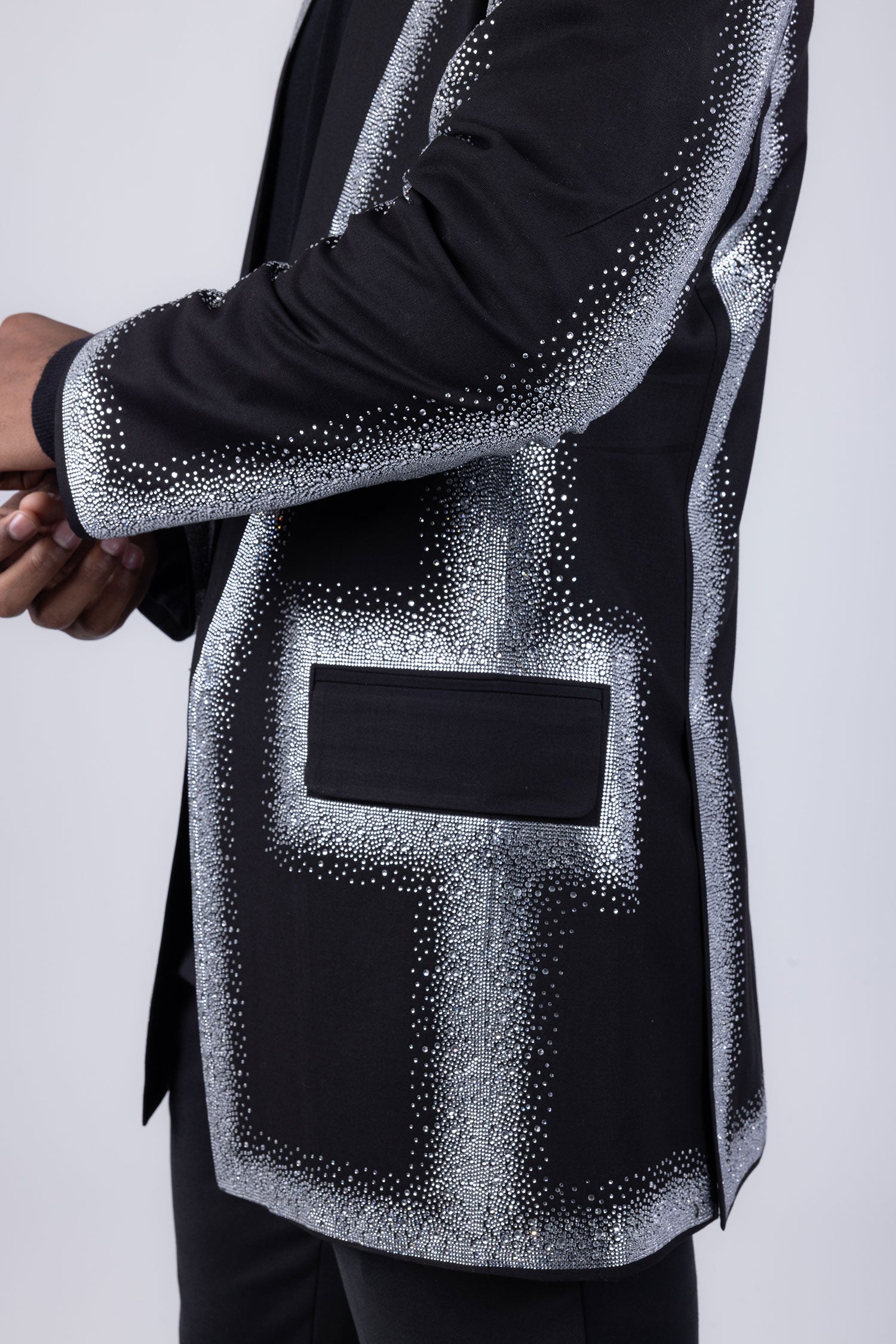Barabas Men's Rhinestone Design Luxury Prom Collarless Blazer 5BL03 Black Silver