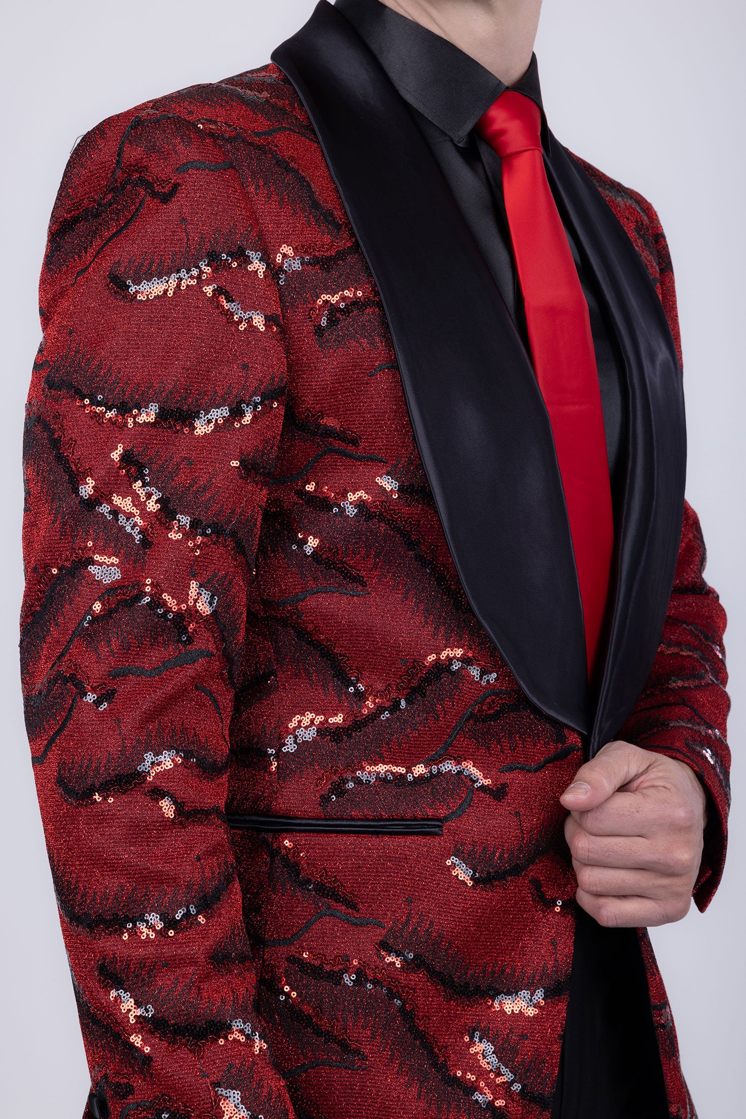 Barabas Men's Sequin Geometric Shiny Design Shawl Lapel Blazer 5BL04 Red