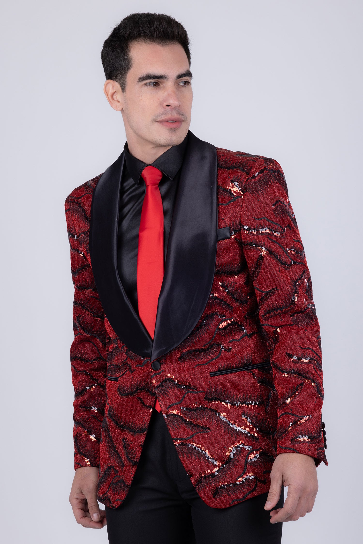 Barabas Men's Sequin Geometric Shiny Design Shawl Lapel Blazer 5BL04 Burgundy