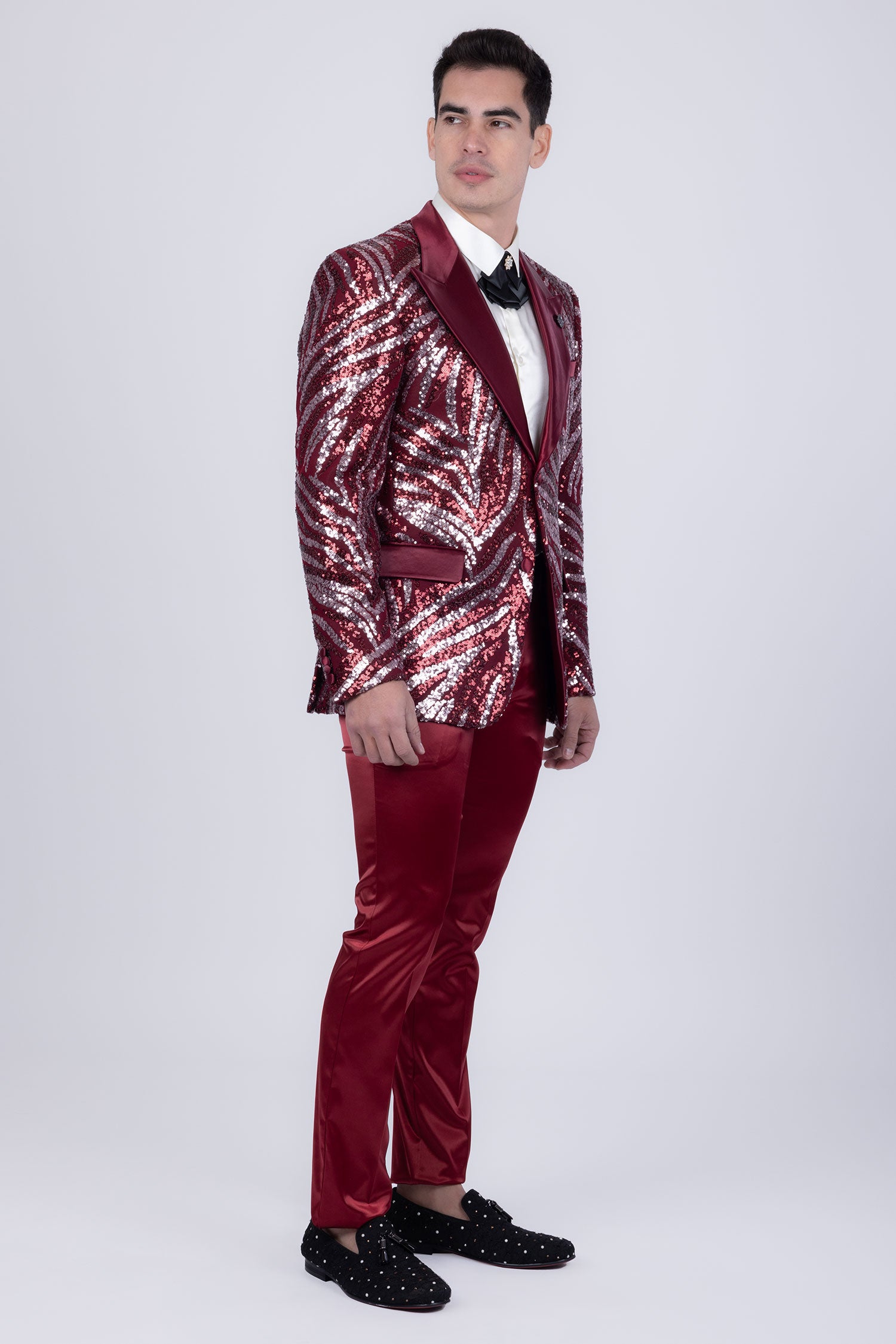 Barabas Men's Sequins Geometric Design Luxury Peak Lapel Blazer 5BL05 Red