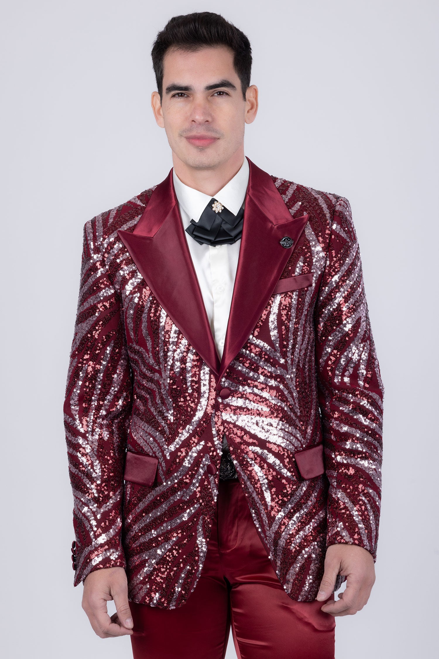 Barabas Men's Sequins Geometric Design Luxury Peak Lapel Blazer 5BL05 Wine