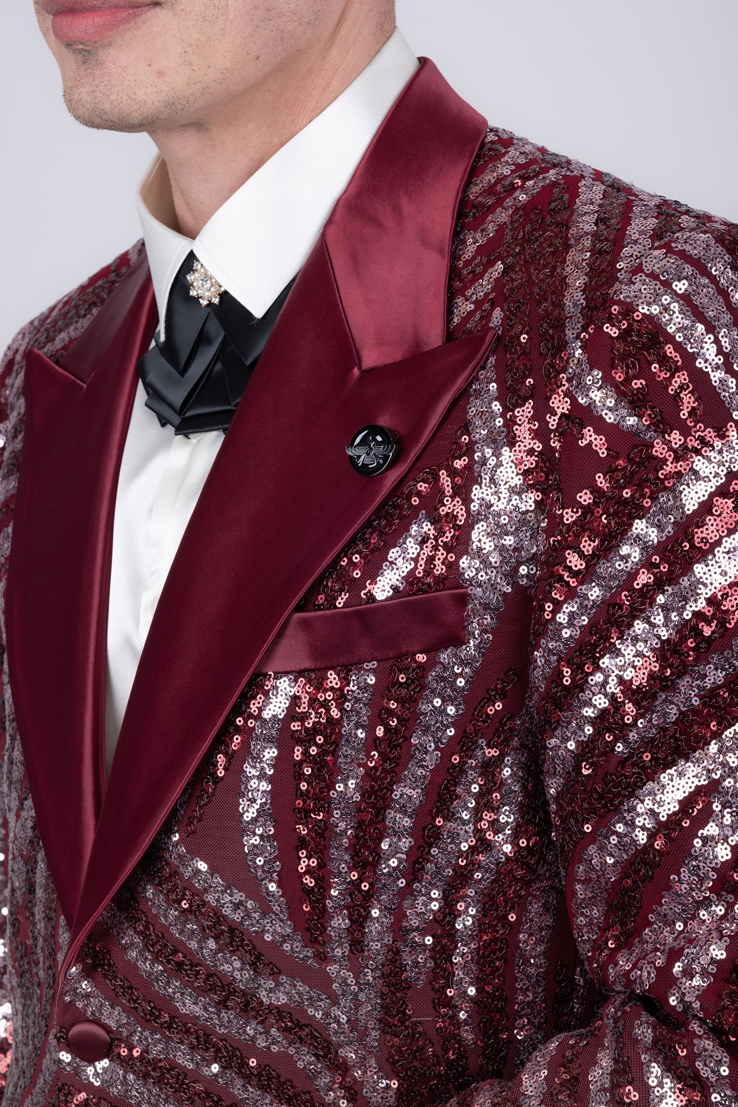 Barabas Men's Sequins Geometric Design Luxury Peak Lapel Blazer 5BL05 Red