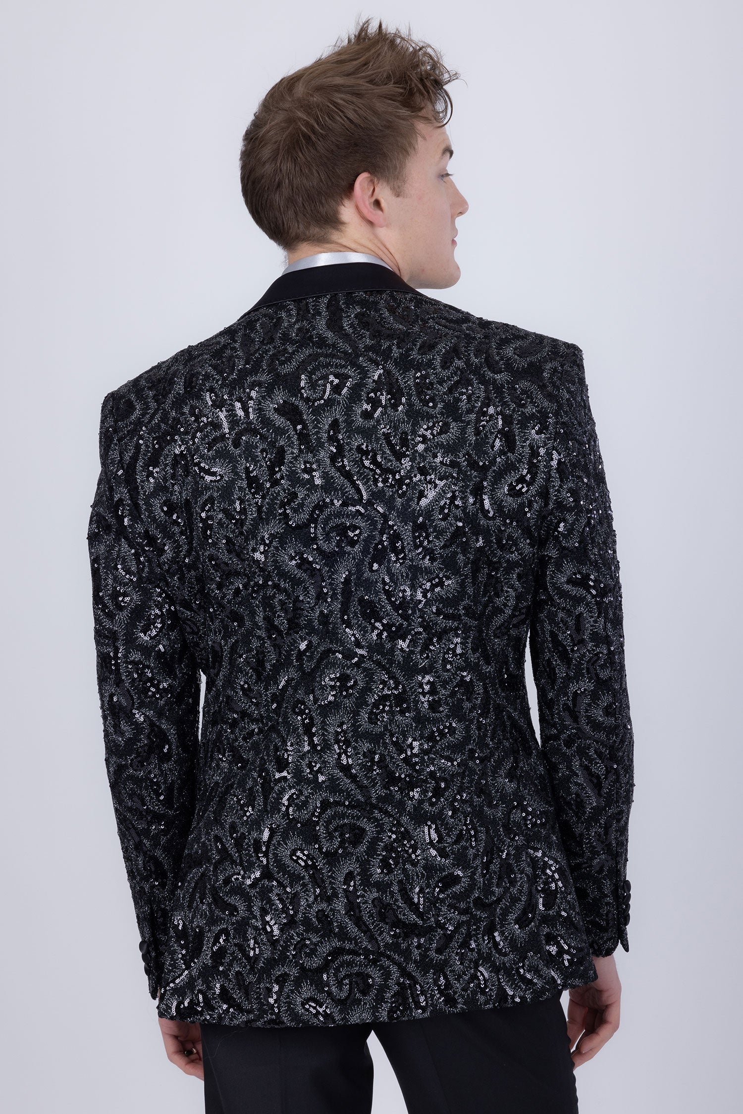 Barabas Men's Sequins Paisley Design Luxury Peak Lapel Blazer 5BL06 Black Silver