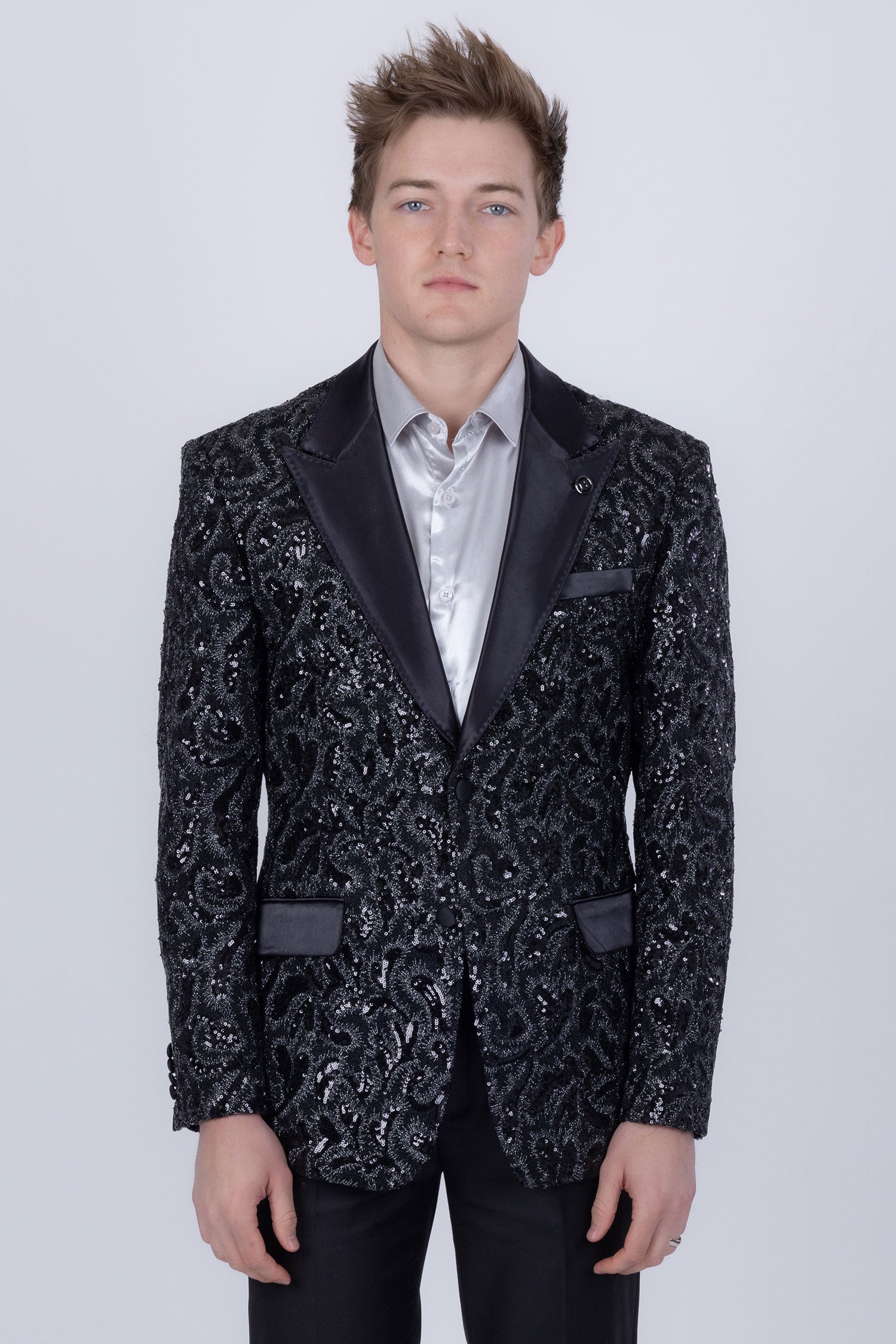 Barabas Men's Sequins Paisley Design Luxury Peak Lapel Blazer 5BL06 Black