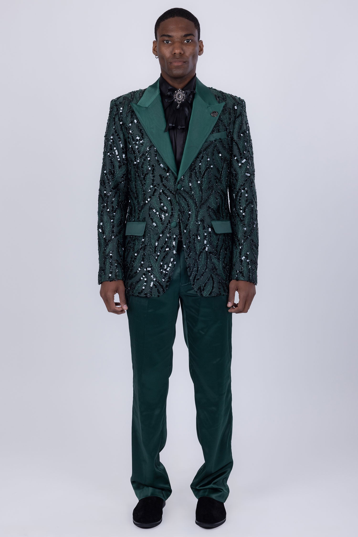 Barabas Men's Floral Sequin Embroidered Design Peak Lapel Blazer 5BL09 Green