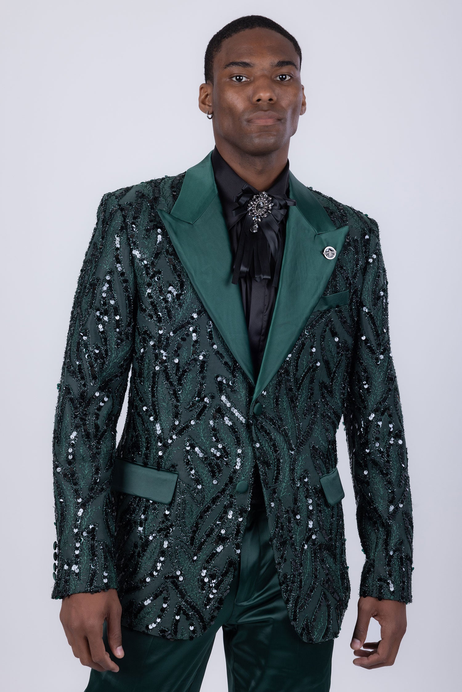 Barabas Men's Floral Sequin Embroidered Design Peak Lapel Blazer 5BL09 Green