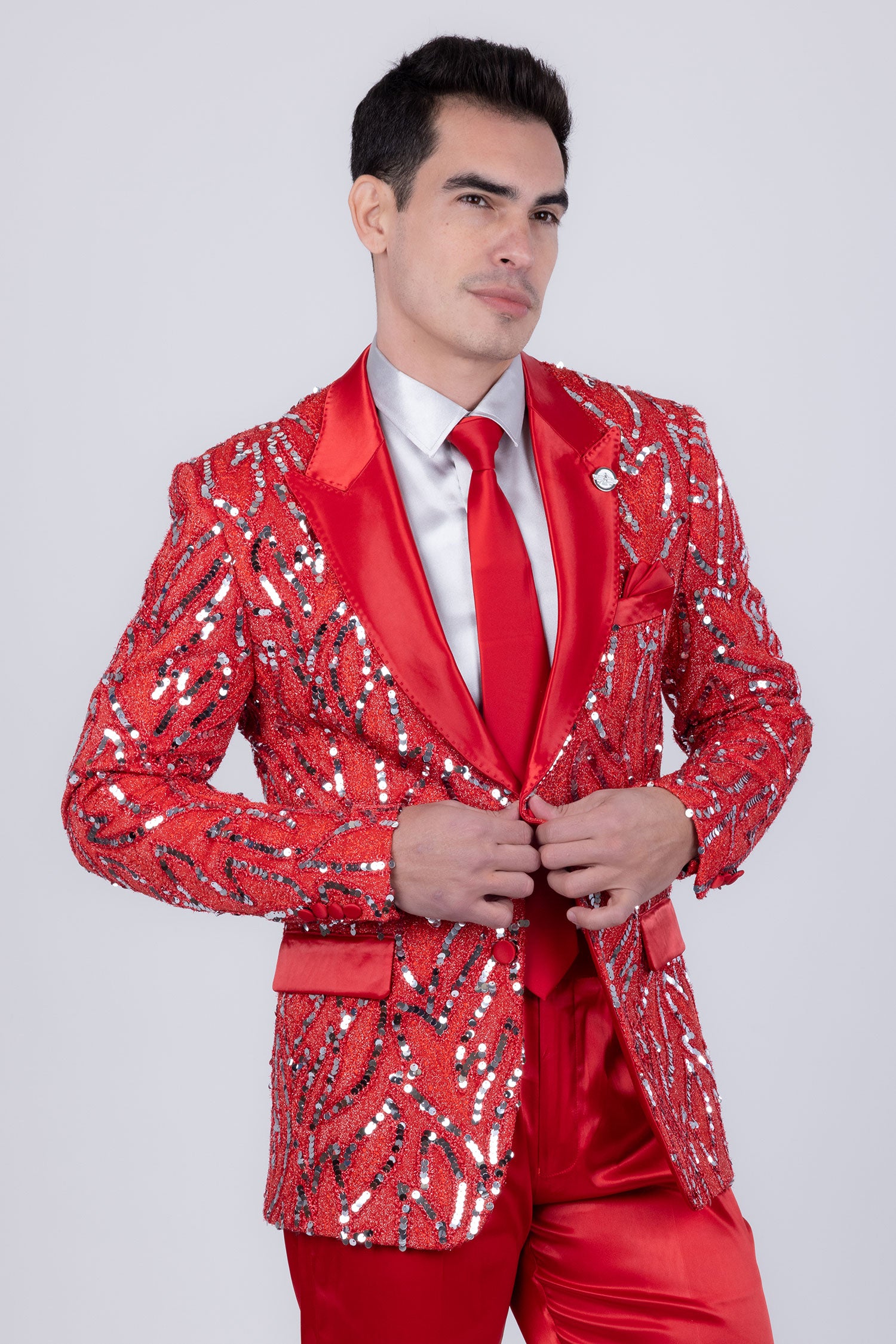 Barabas Men's Floral Sequin Embroidered Design Peak Lapel Blazer 5BL09 Red