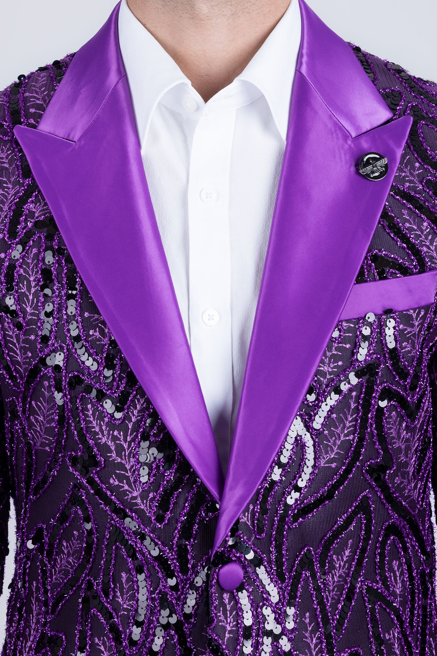 Barabas Men's Floral Sequin Embroidered Design Peak Lapel Blazer 5BL09 Purple