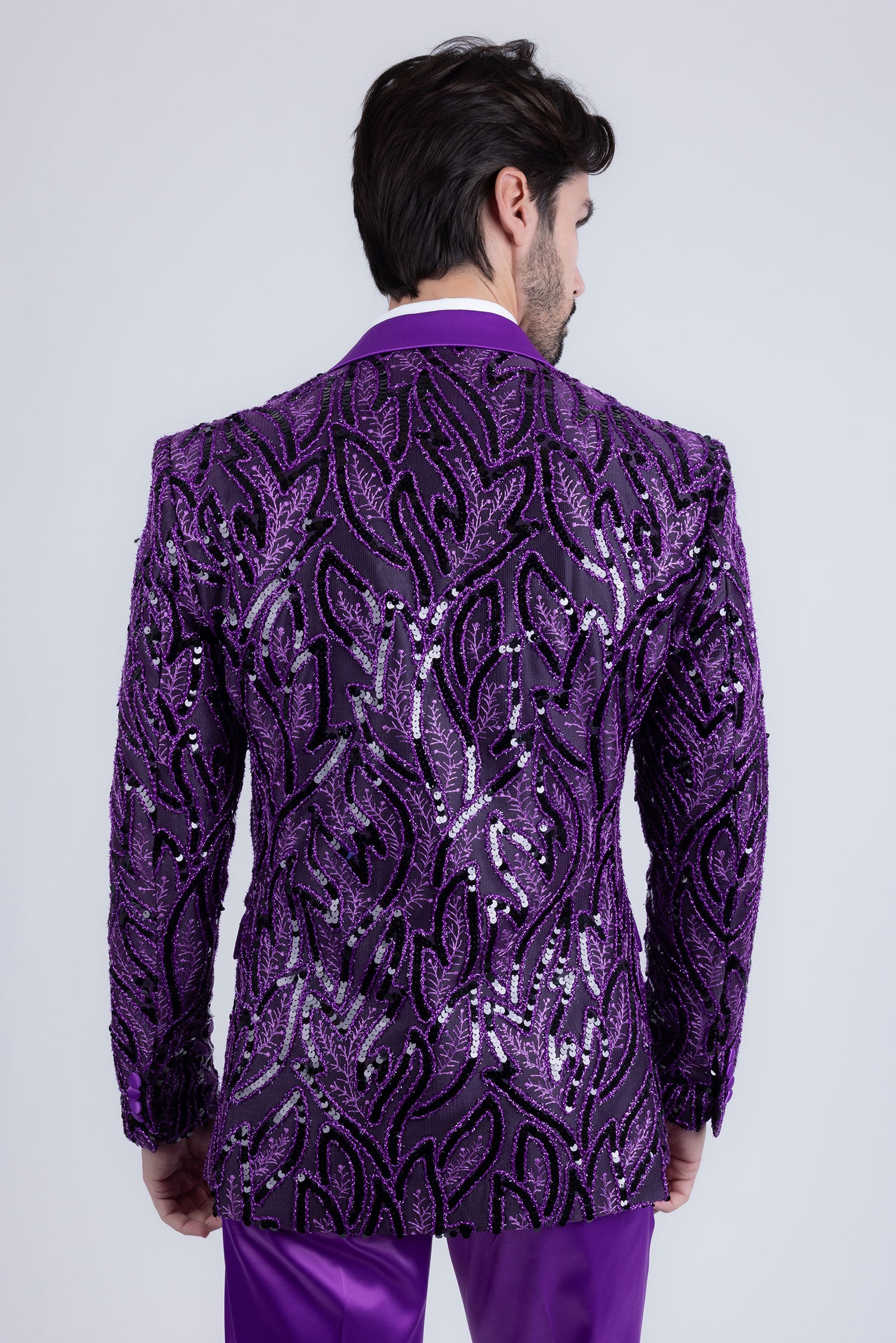 Barabas Men's Floral Sequin Embroidered Design Peak Lapel Blazer 5BL09 Purple