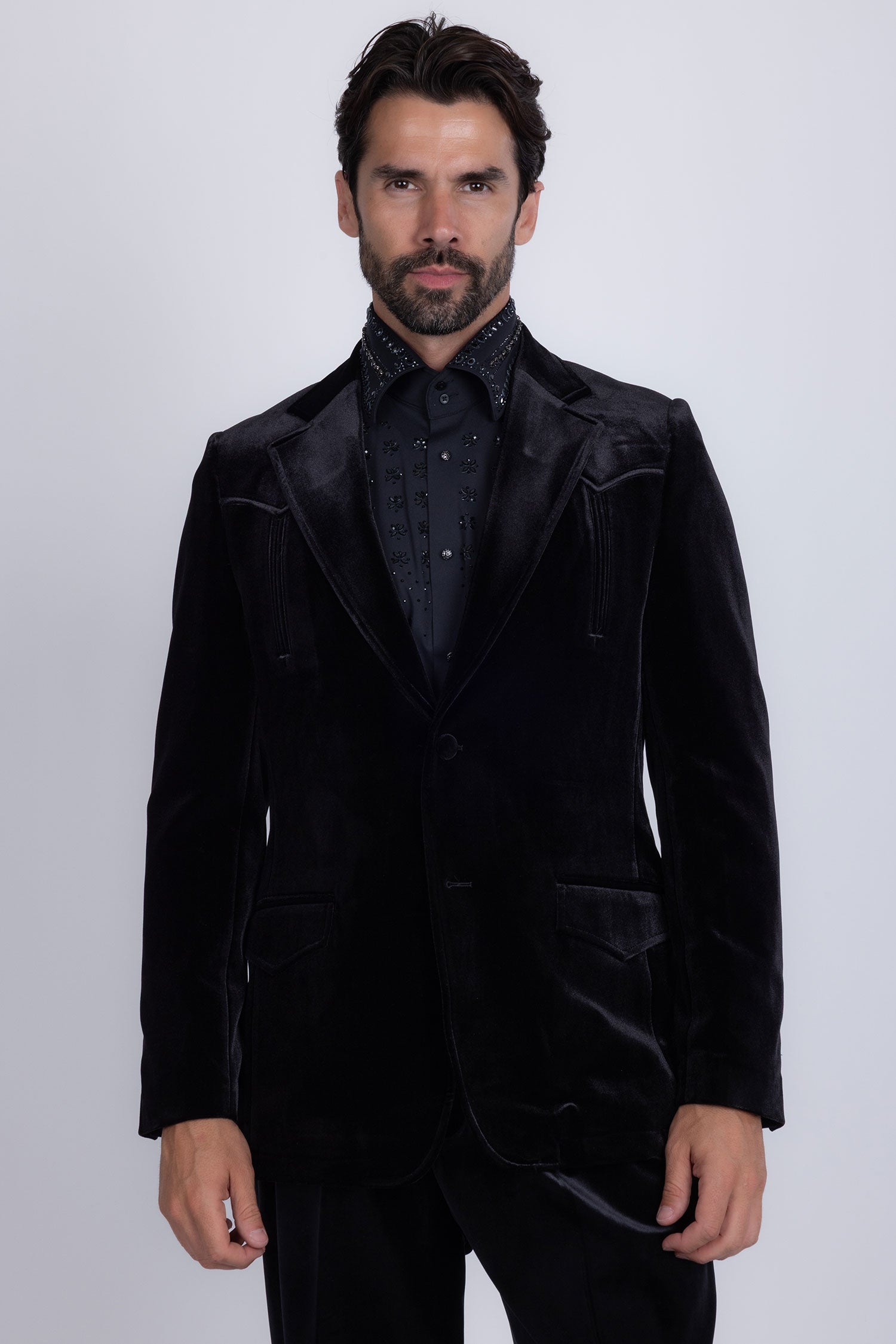 Barabas Men's Velvet Shiny Design Notch Lapel Blazer 5BL13 Black