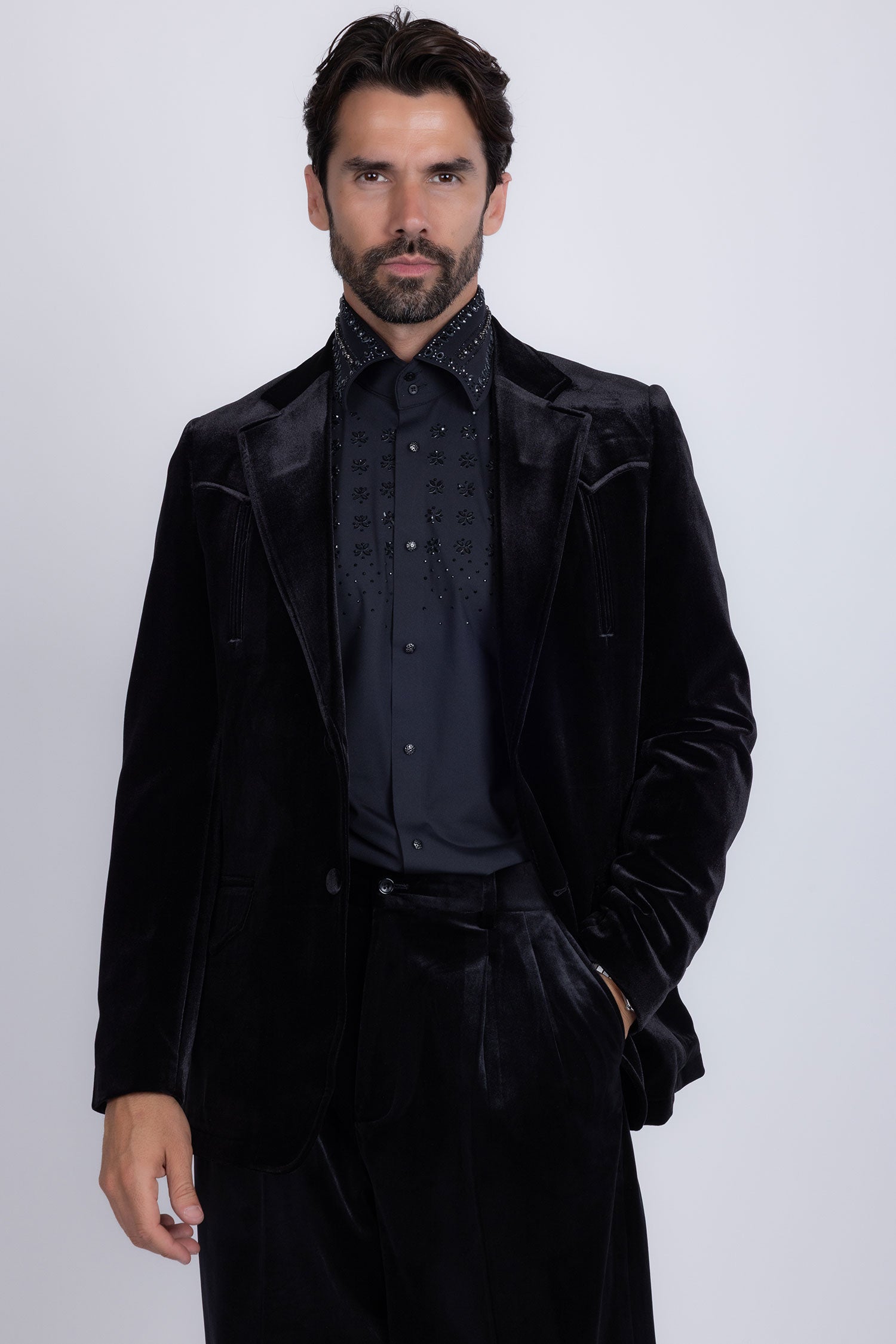 Barabas Men's Velvet Shiny Design Notch Lapel Blazer 5BL13 Black