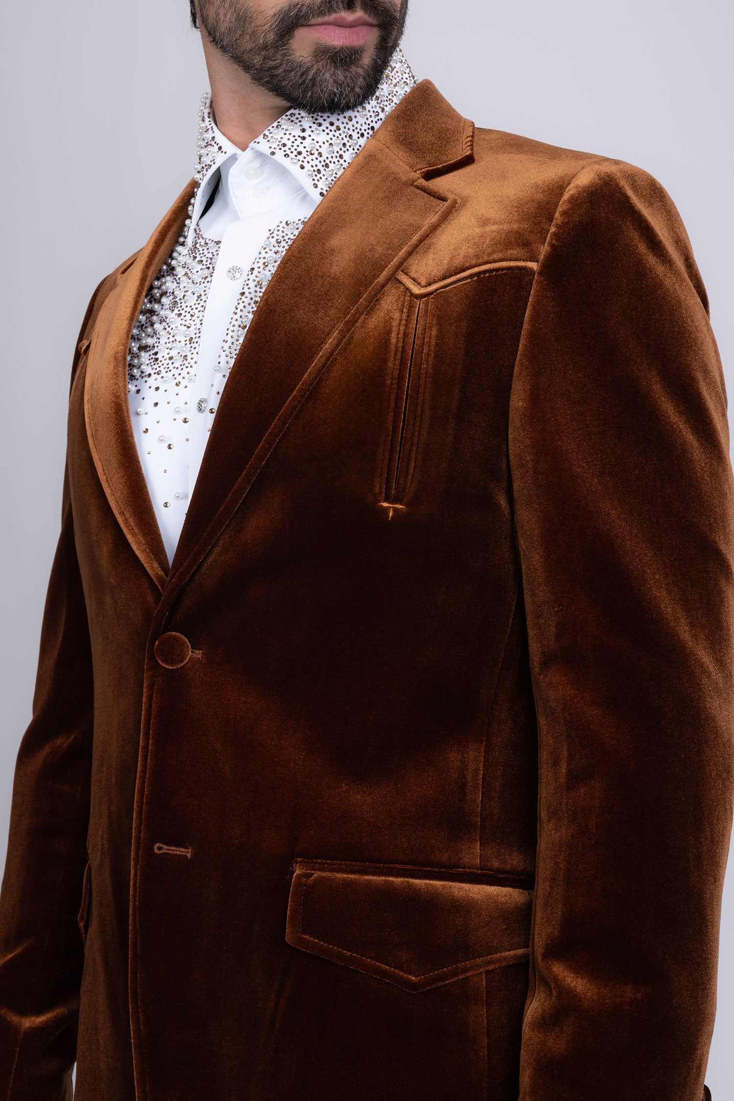 Barabas Men's Velvet Shiny Design Notch Lapel Blazer 5BL13 Brown