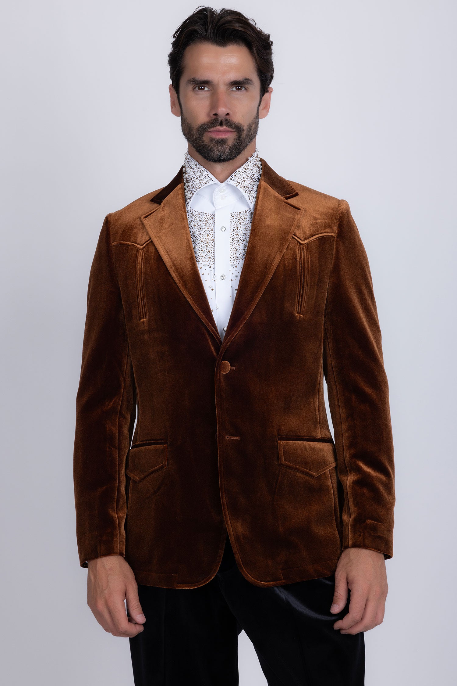 Barabas Men's Velvet Shiny Design Notch Lapel Blazer 5BL13 Coffee