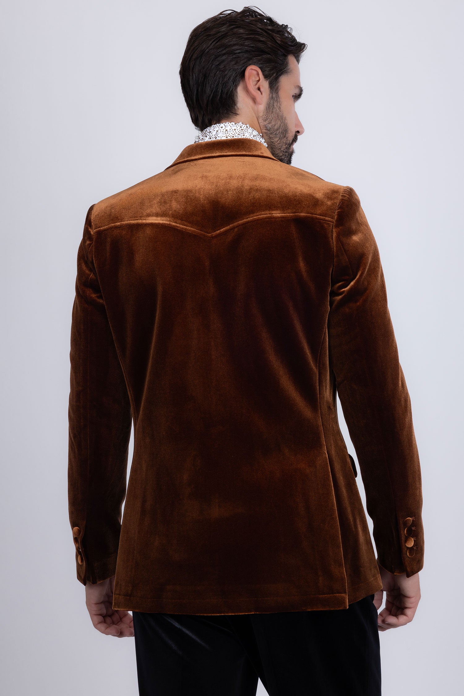 Barabas Men's Velvet Shiny Design Notch Lapel Blazer 5BL13 Coffee