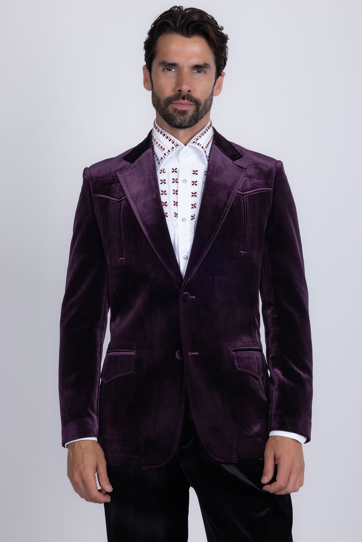 Barabas Men's Velvet Shiny Design Notch Lapel Blazer 5BL13 Purple