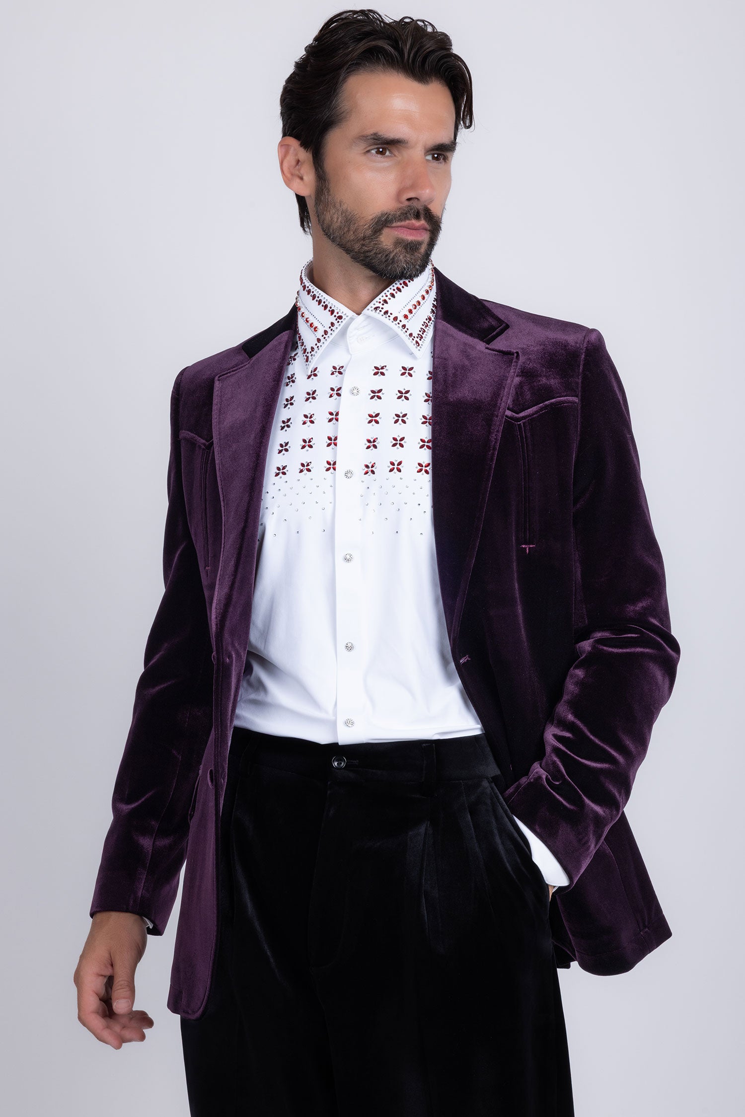Barabas Men's Velvet Shiny Design Notch Lapel Blazer 5BL13 Purple