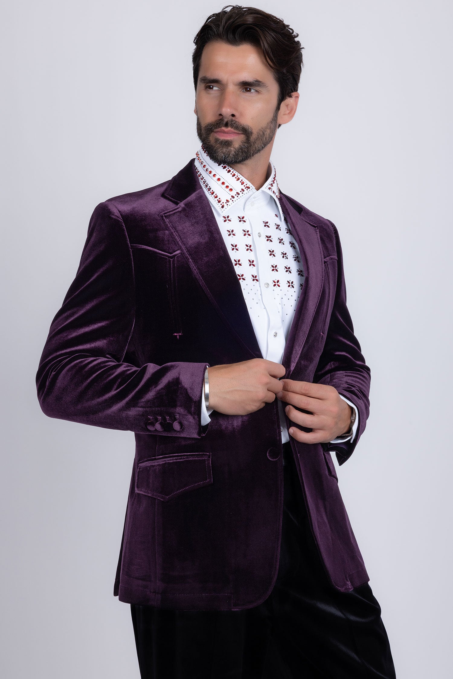 Barabas Men's Velvet Shiny Design Notch Lapel Blazer 5BL13 Violet