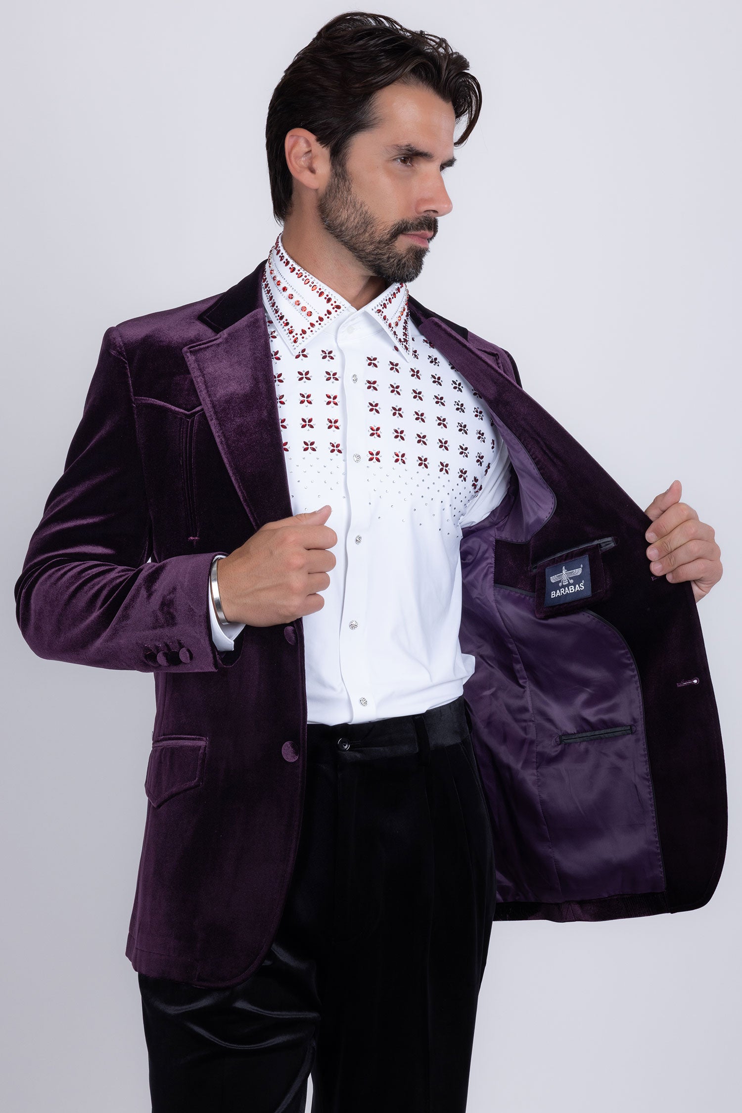 Barabas Men's Velvet Shiny Design Notch Lapel Blazer 5BL13 Burgundy