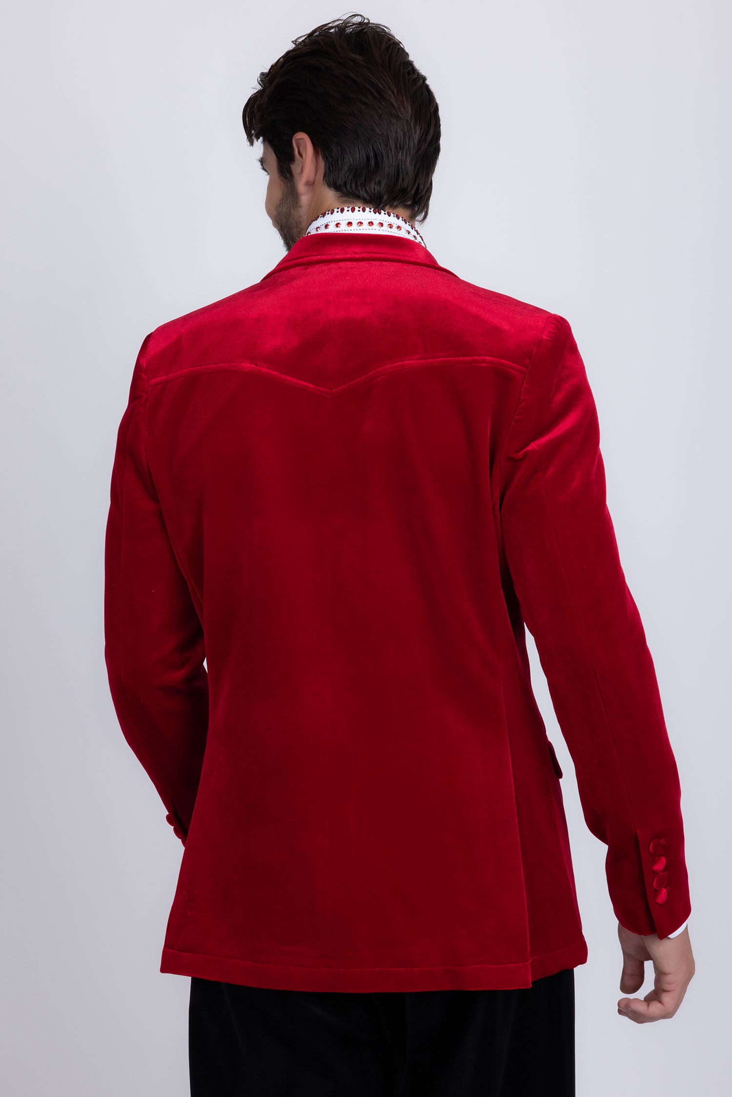 Barabas Men's Velvet Shiny Design Notch Lapel Blazer 5BL13 Red