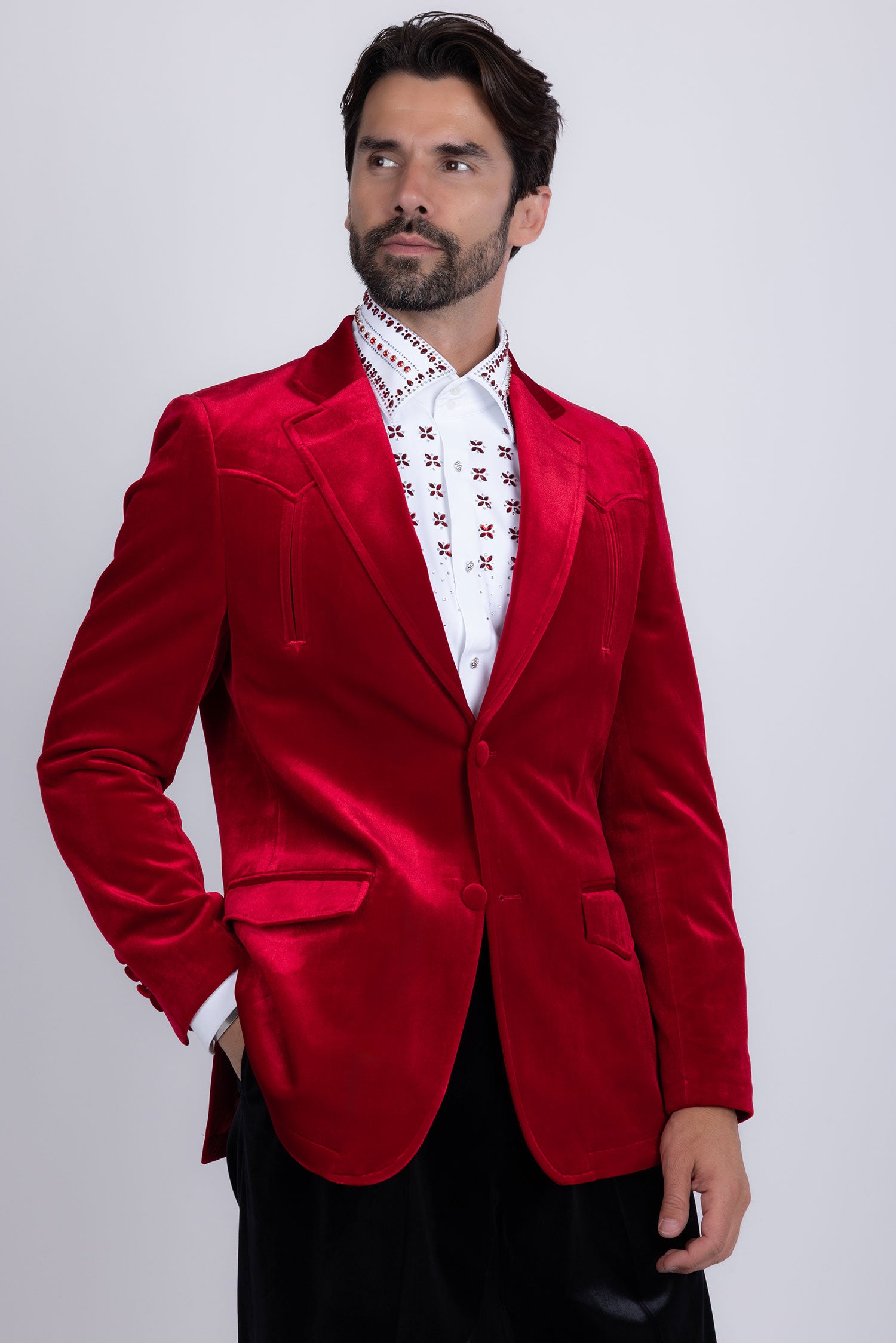 Barabas Men's Velvet Shiny Design Notch Lapel Blazer 5BL13 Red