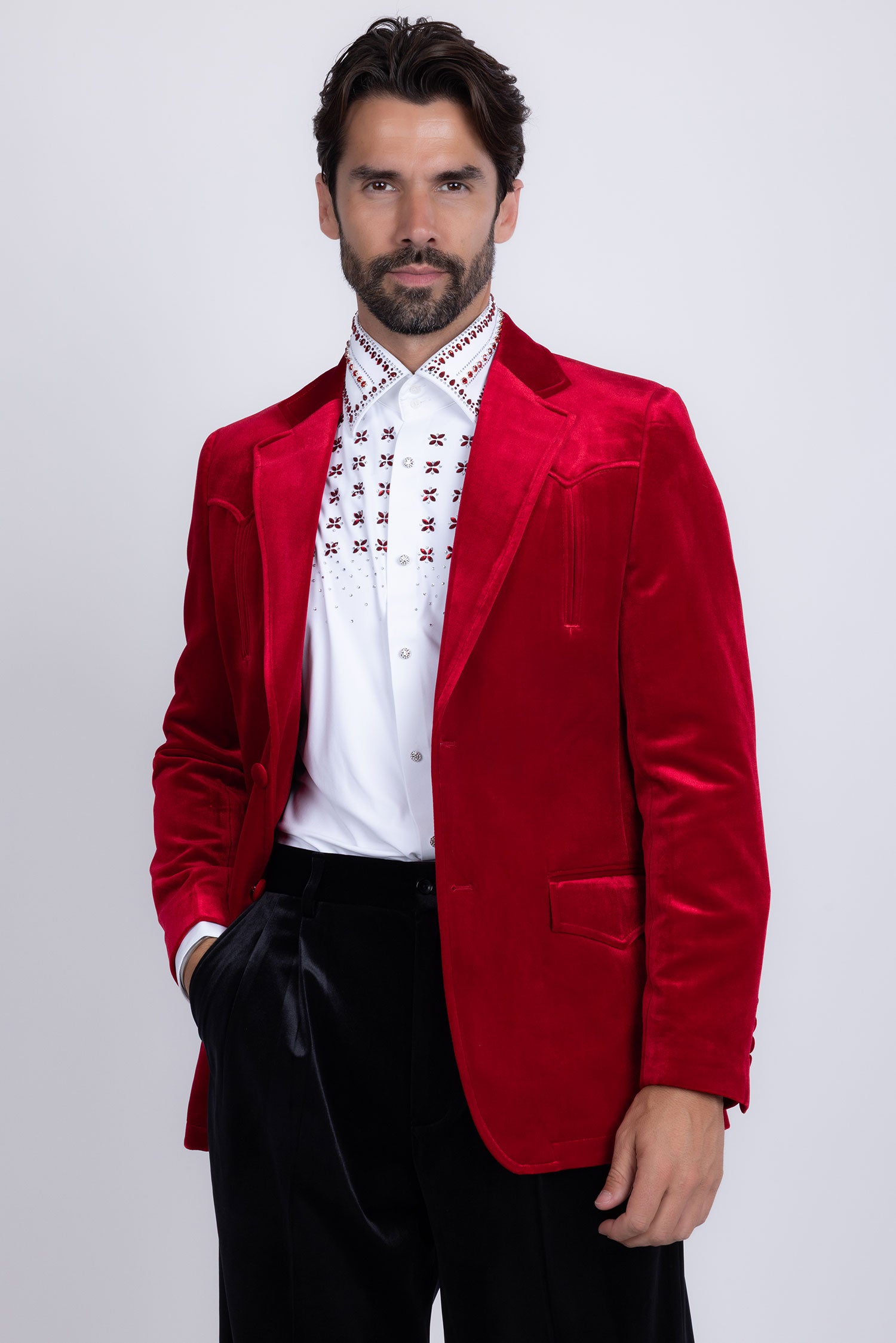 Barabas Men's Velvet Shiny Design Notch Lapel Blazer 5BL13 Red