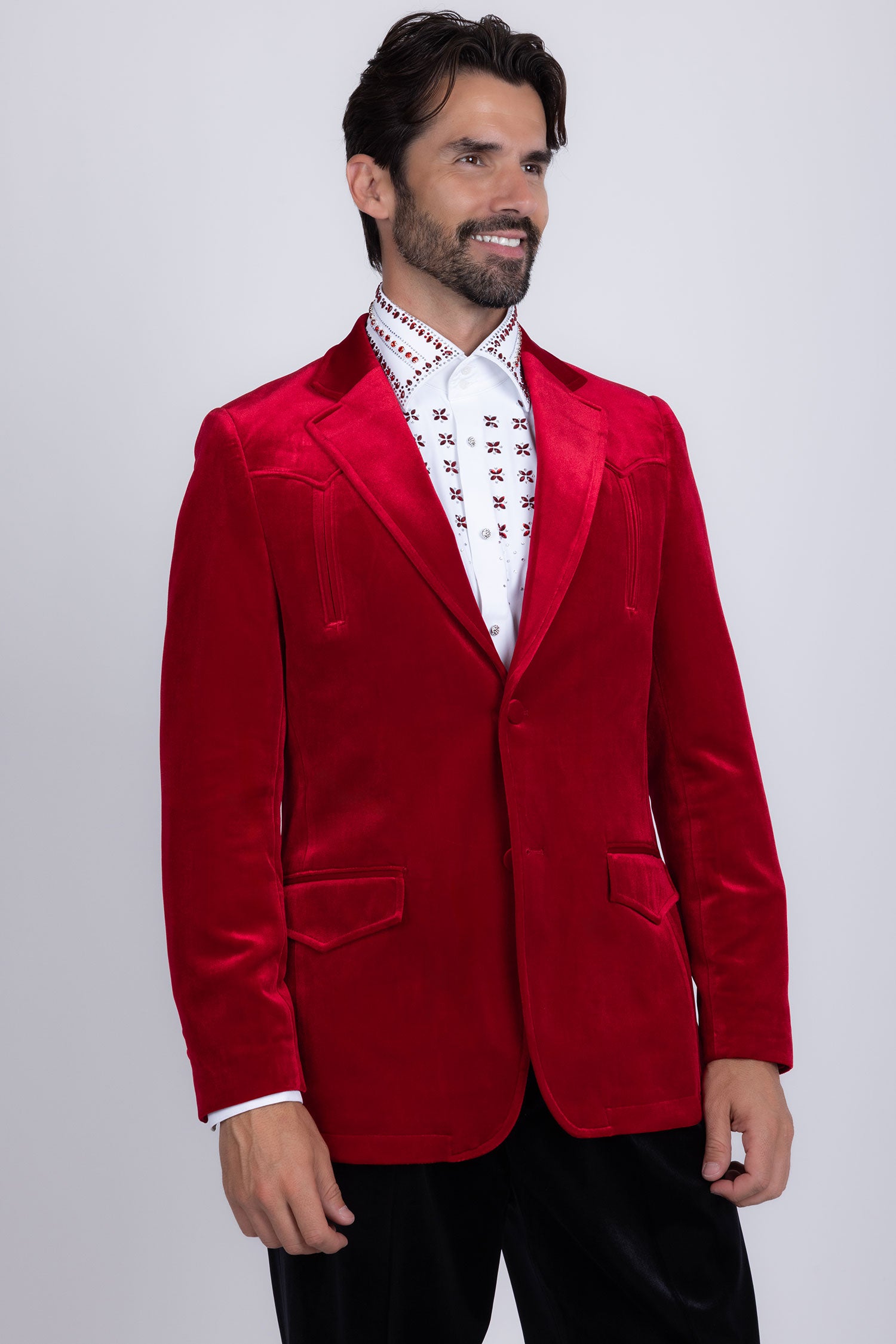 Barabas Men's Velvet Shiny Design Notch Lapel Blazer 5BL13 Red
