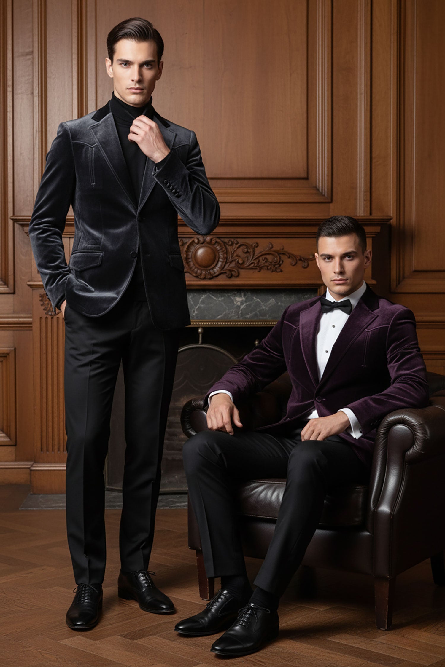 Barabas Men's Velvet Shiny Design Notch Lapel Blazer 5BL13 Chanrcoal Purple
