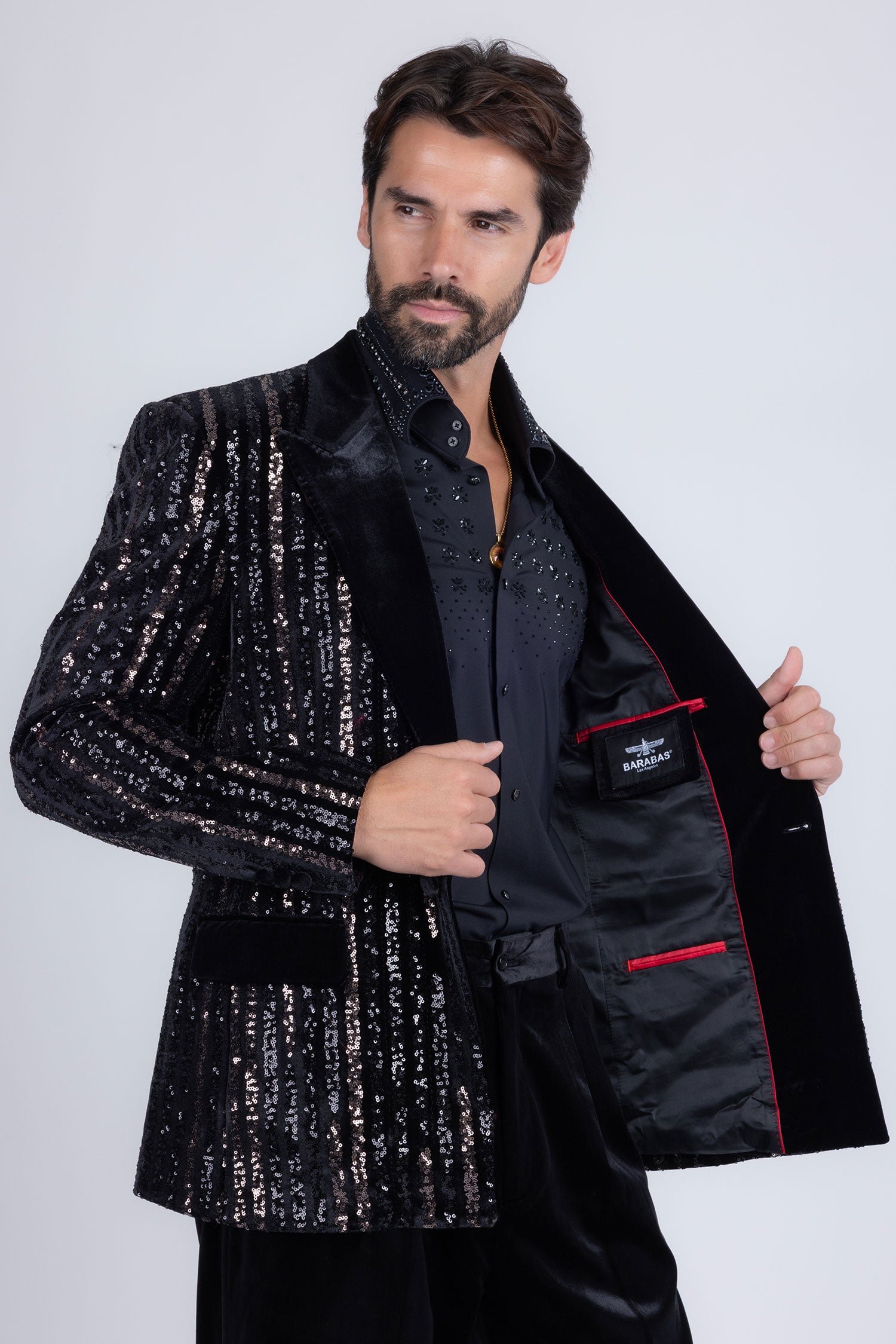 Barabas Men's Sequin Geometric Design Peak Lapel Blazer 5BL16 Gun Metal