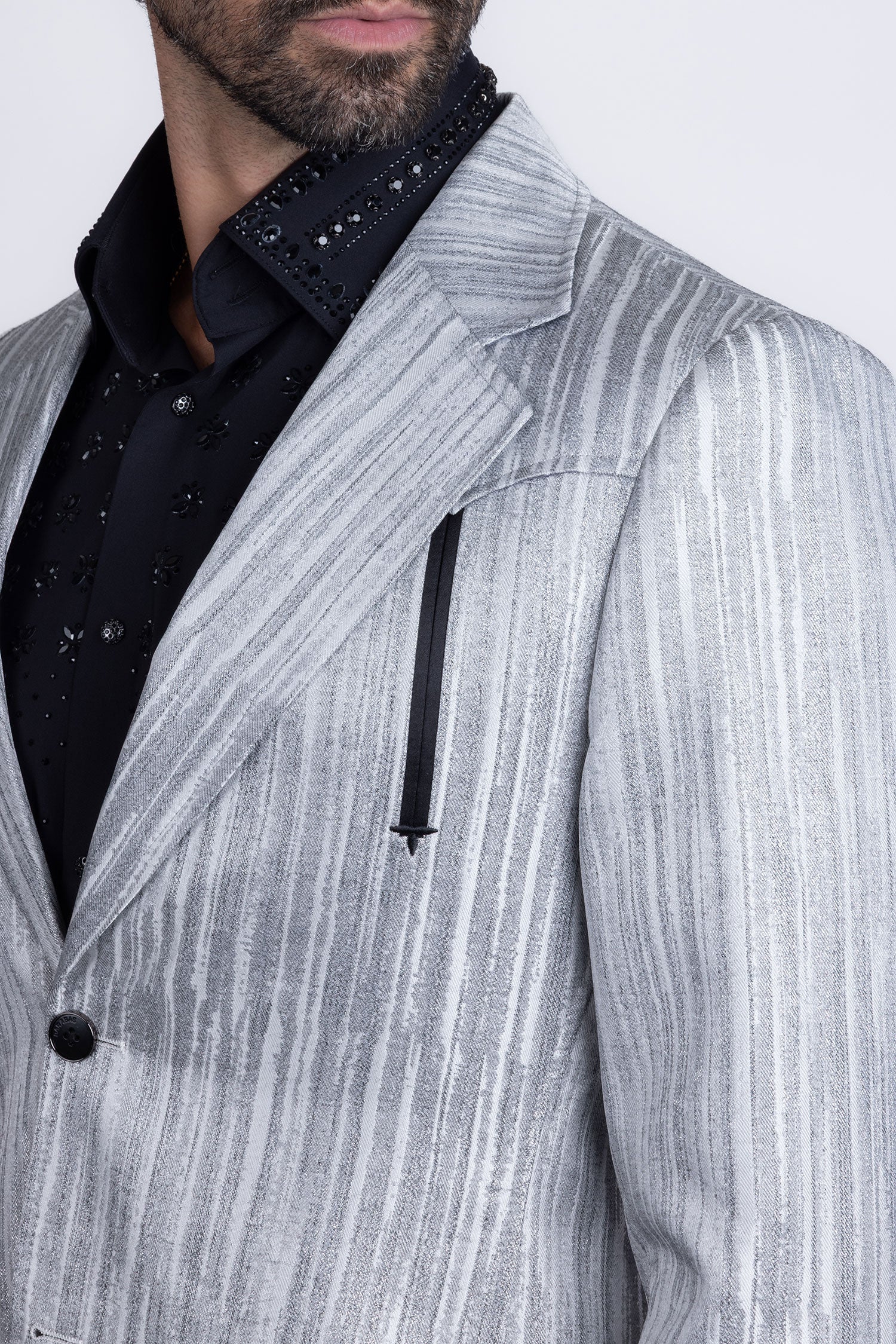 Barabas Men's Shiny Geometric Design Notch Lapel Blazer 5BL17 Charcoal