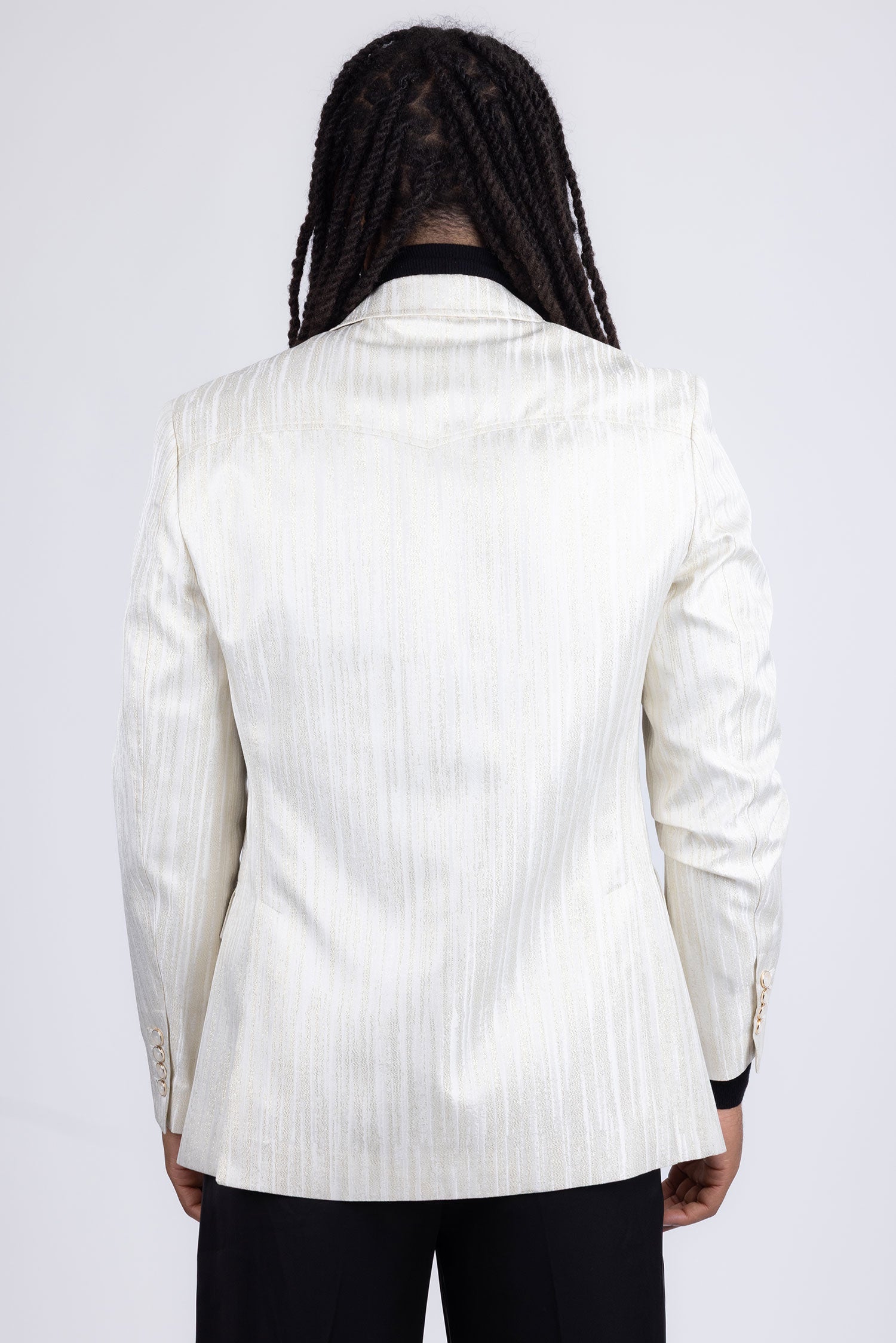 Barabas Men's Shiny Geometric Design Notch Lapel Blazer 5BL17 White Gold