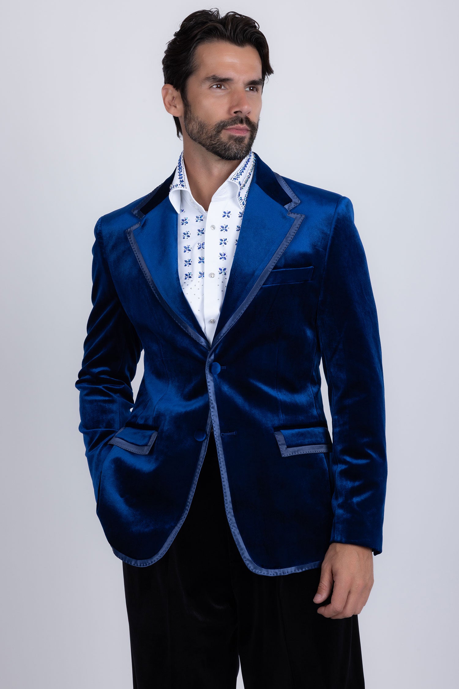 Barabas Men's Velvet Shiny Design Notch Lapel Blazer 5BL18 Blue