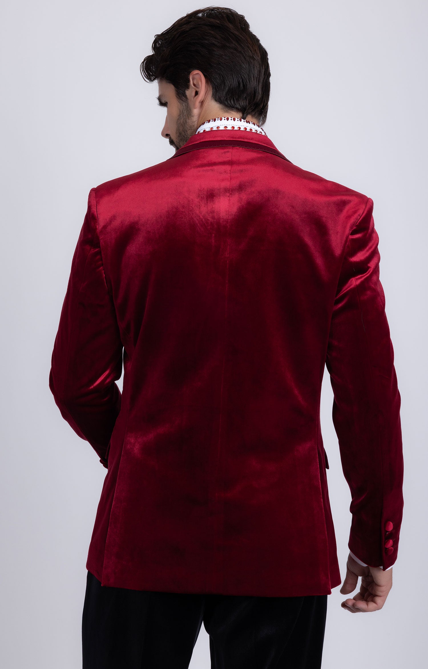 Barabas Men's Velvet Shiny Design Notch Lapel Blazer 5BL18 Burgundy
