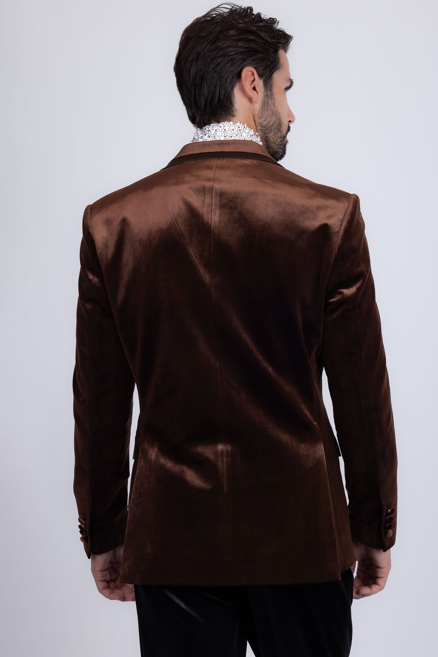 Barabas Men's Velvet Shiny Design Notch Lapel Blazer 5BL18 Coffee