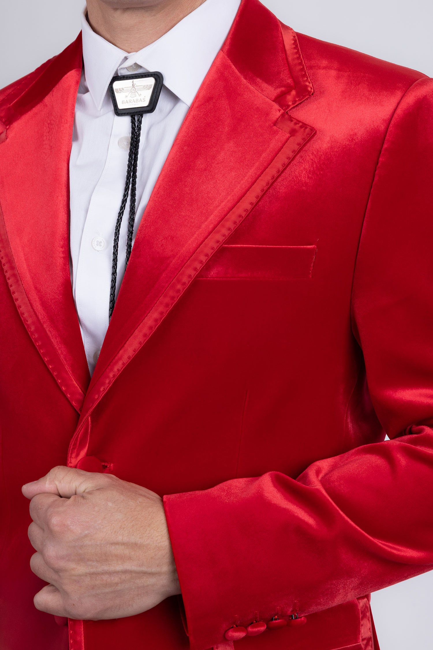 Barabas Men's Velvet Shiny Design Notch Lapel Blazer 5BL18 Red