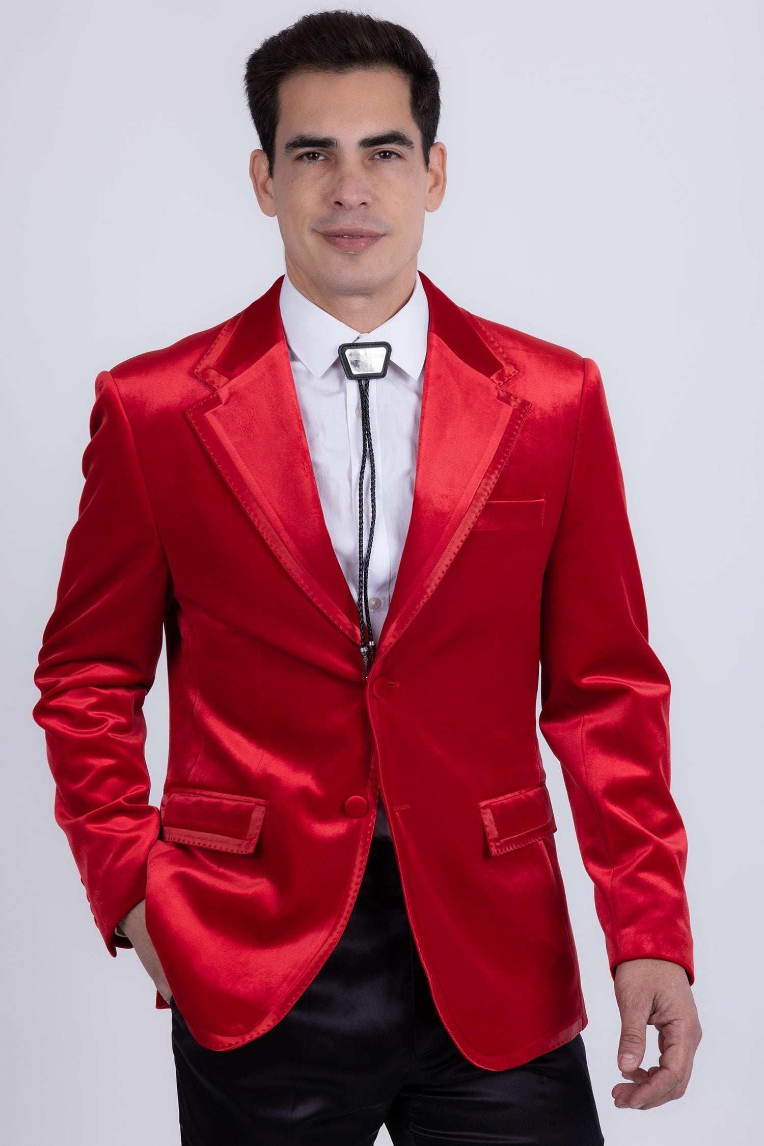 Barabas Men's Velvet Shiny Design Notch Lapel Blazer 5BL18 Red