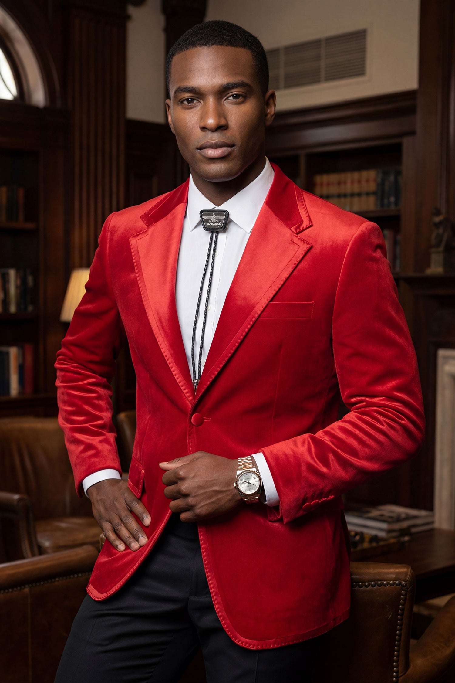 Barabas Men's Velvet Shiny Design Notch Lapel Blazer 5BL18 Red