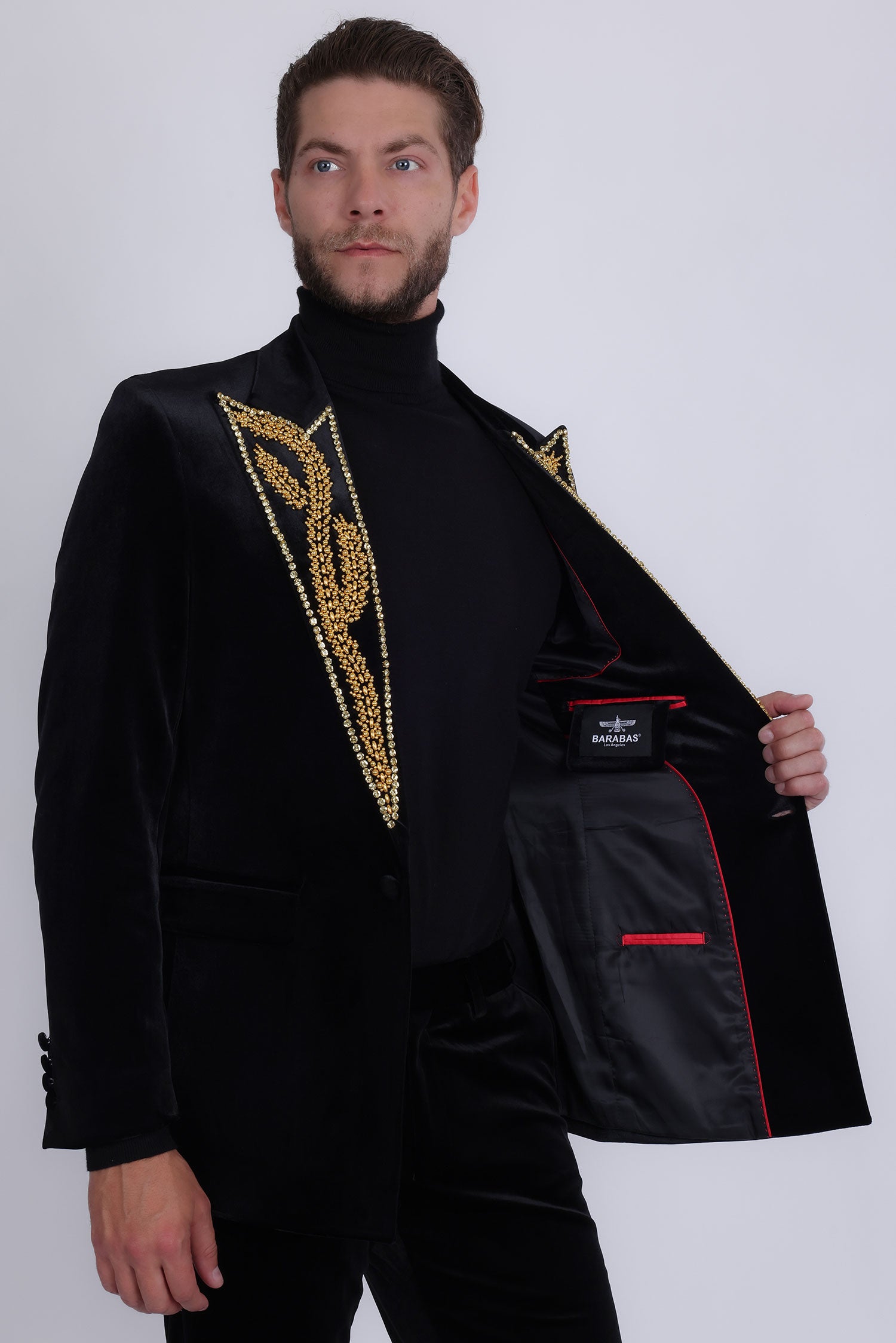 Barabas Men's Pearl Geometric Design Peak Lapel Blazer 5BL19 Black Gold