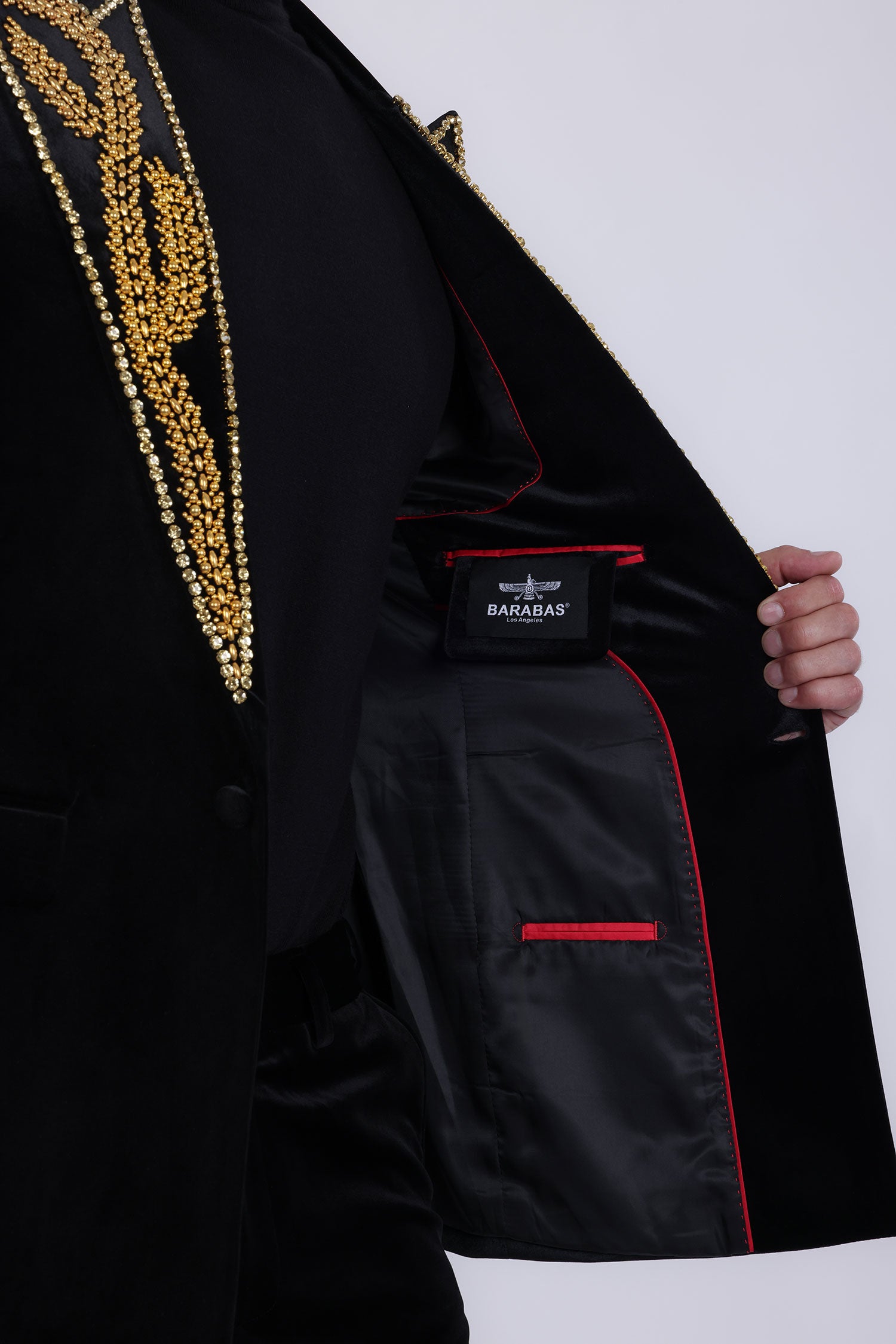 Barabas Men's Pearl Geometric Design Peak Lapel Blazer 5BL19 Black Gold