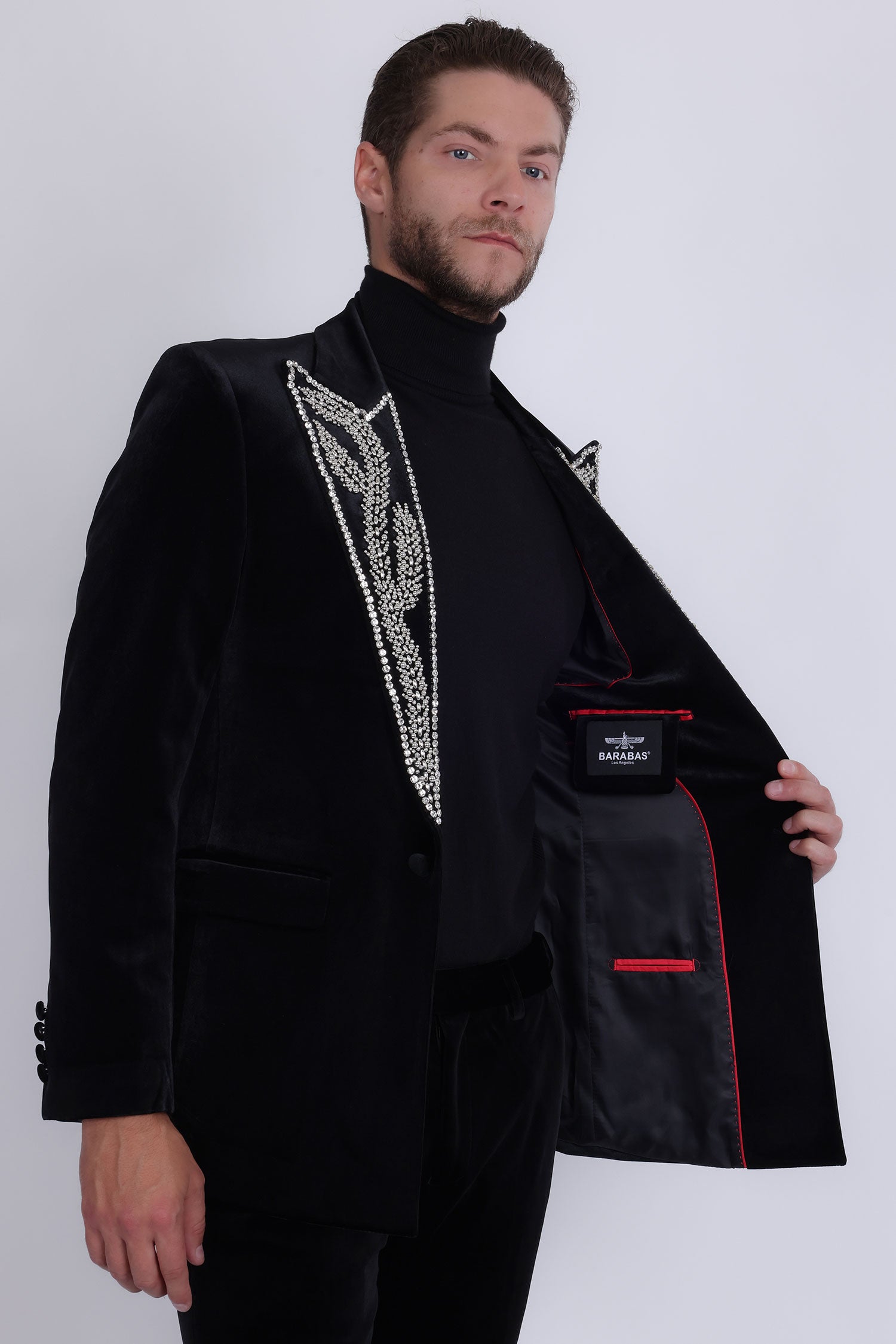 Barabas Men's Pearl Geometric Design Peak Lapel Blazer 5BL19 Black Silver