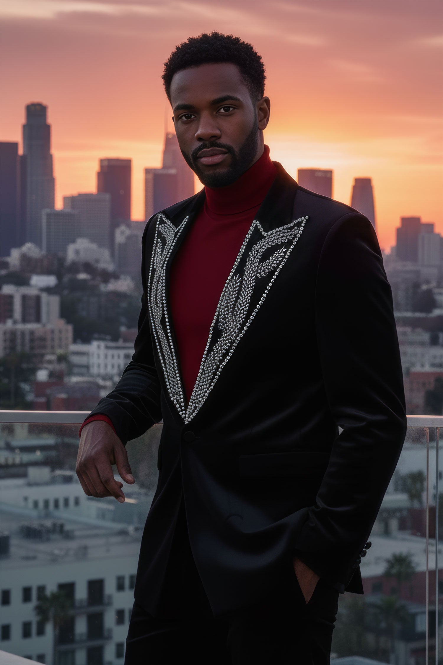 Barabas Men's Pearl Geometric Design Peak Lapel Blazer 5BL19 Black Silver