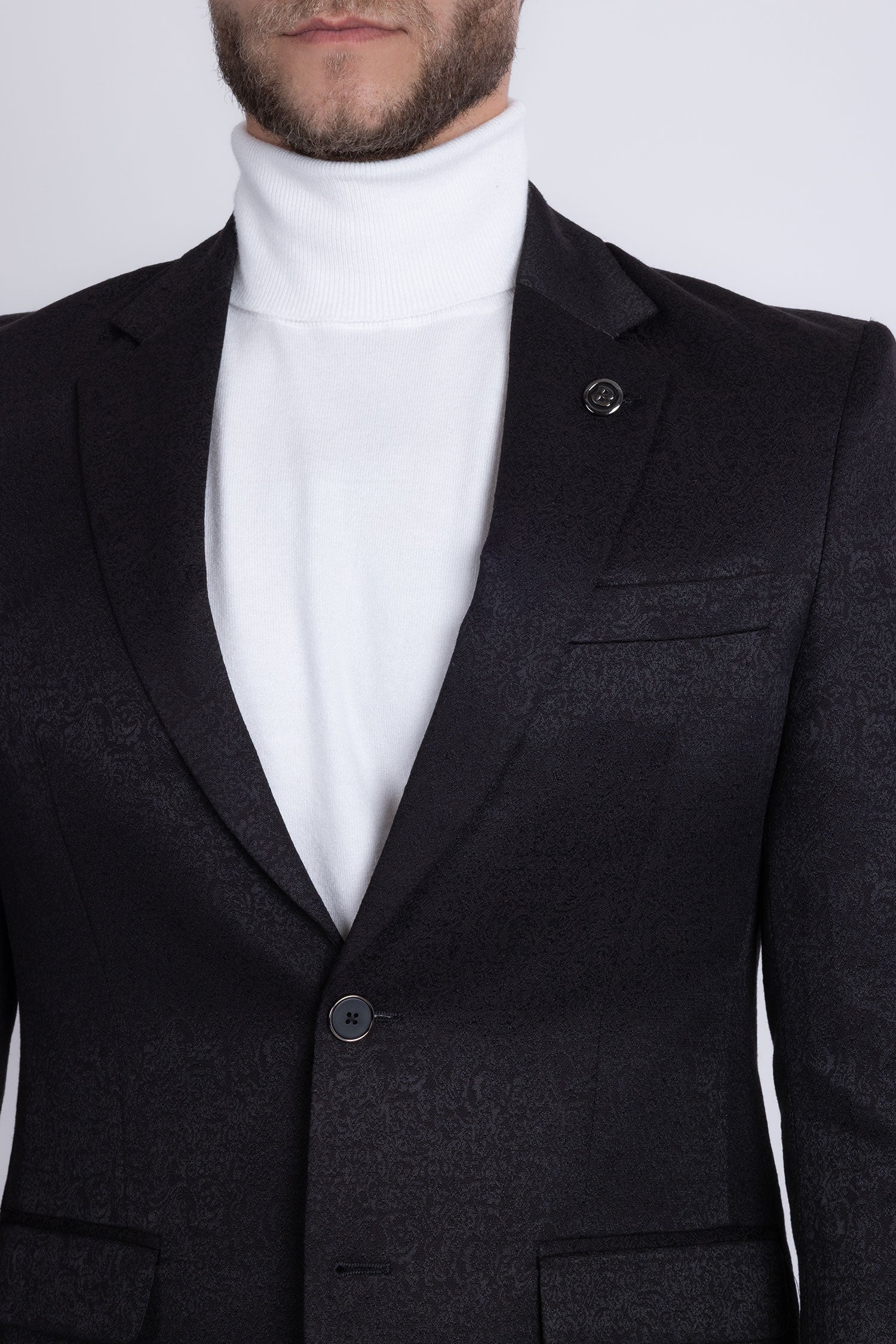 Barabas Men's Floral Geometric Design Notch Lapel Blazer 5BL21 Black