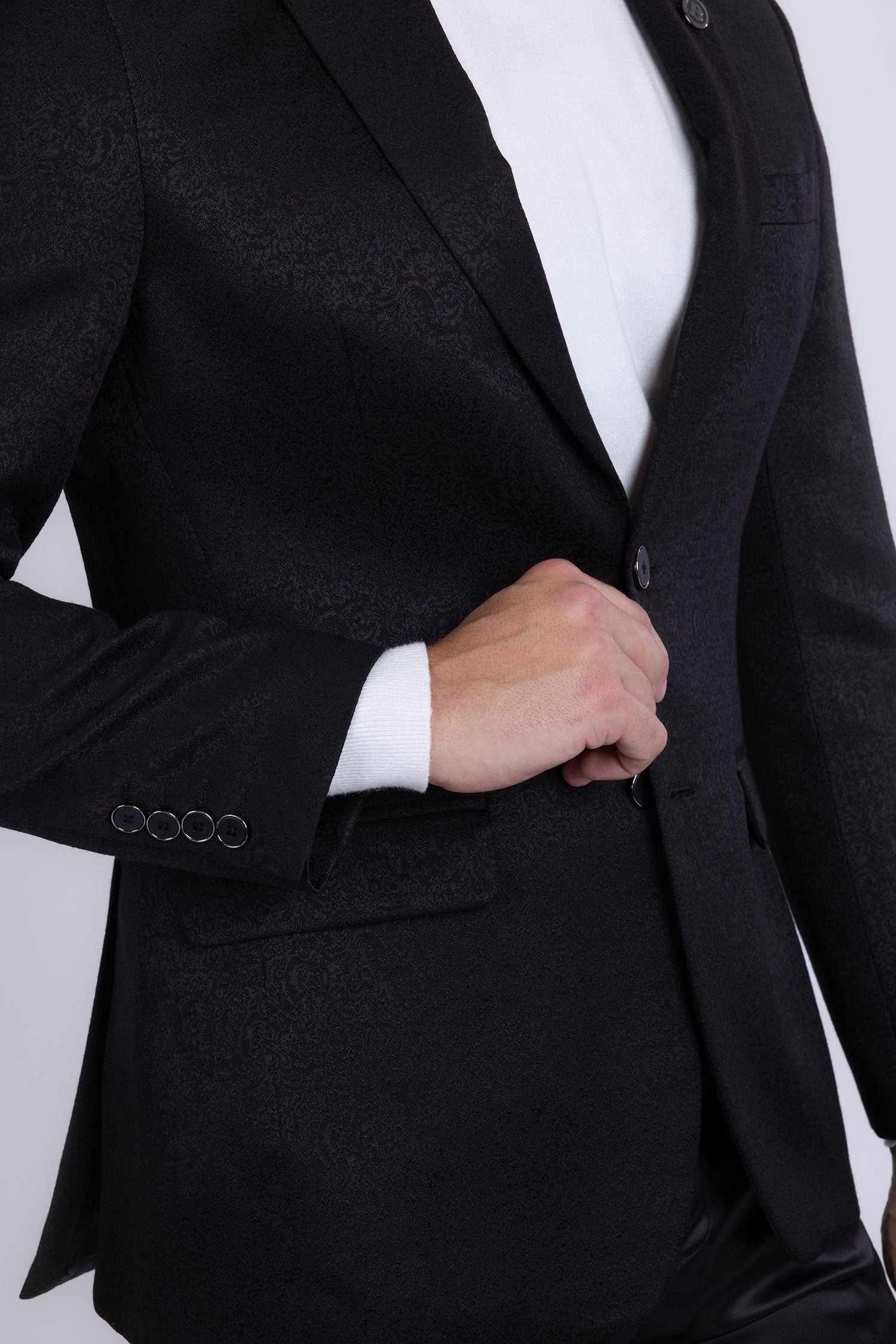 Barabas Men's Floral Geometric Design Notch Lapel Blazer 5BL21 Black