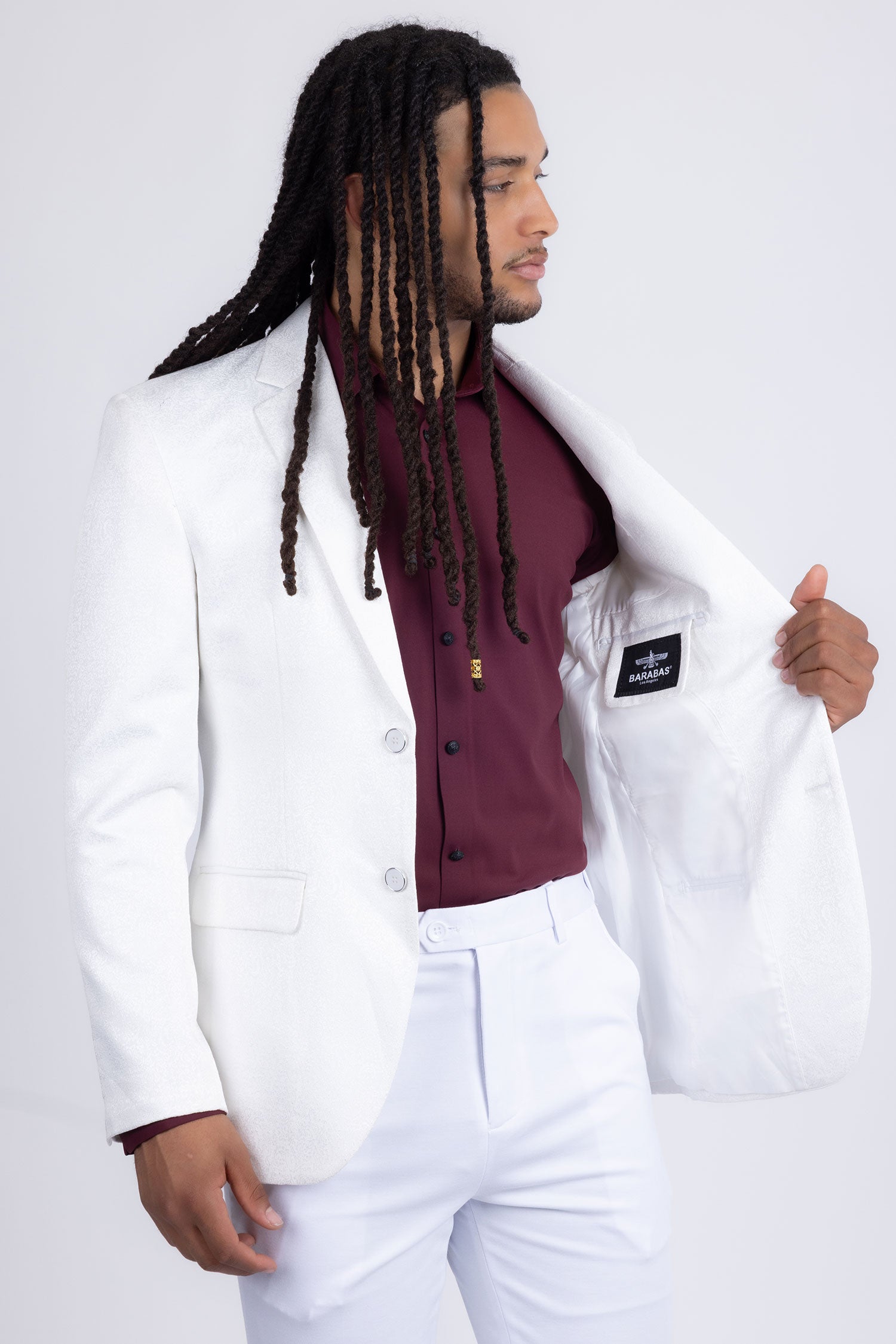 Barabas Men's Floral Geometric Design Notch Lapel Blazer 5BL21 White