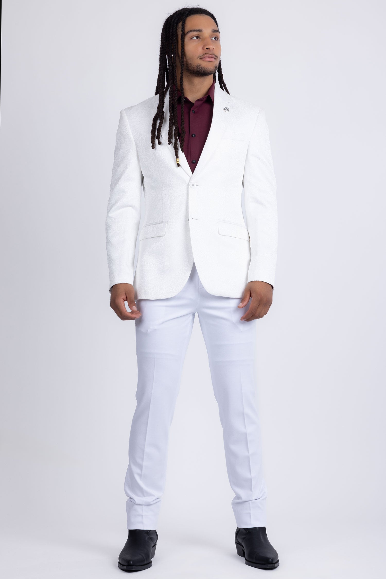 Barabas Men's Floral Geometric Design Notch Lapel Blazer 5BL21 White