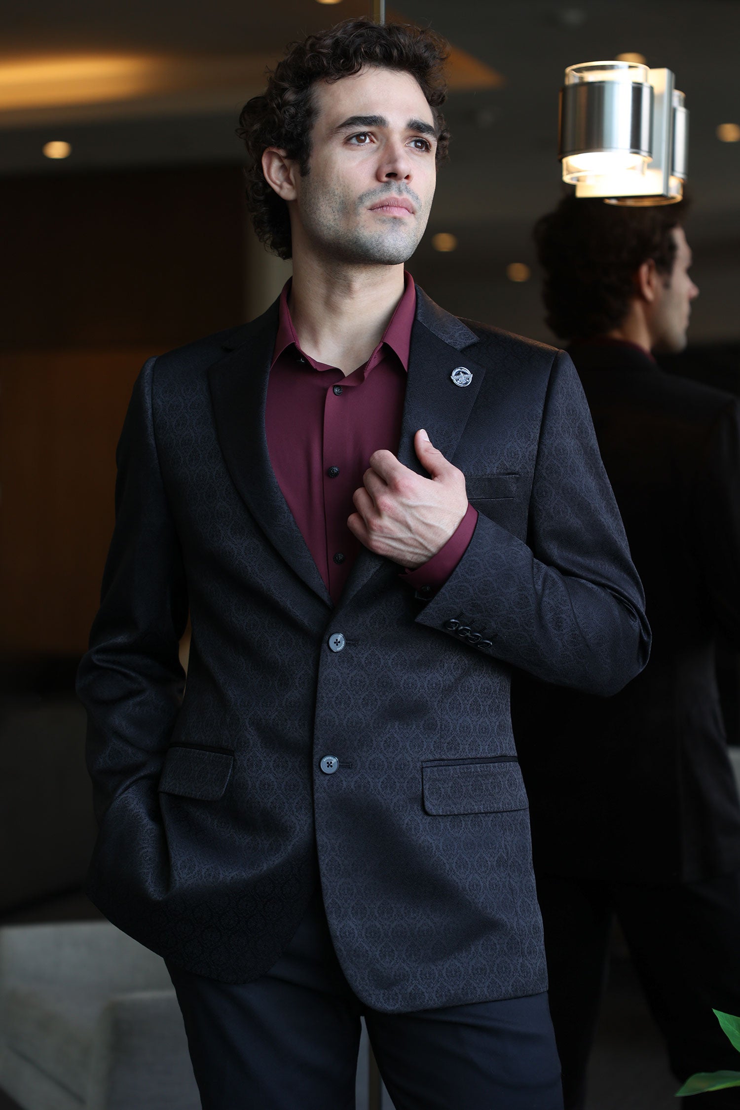 Barabas Men's Floral Pattern Notch Lapel Casual Blazer 5BL24 Black