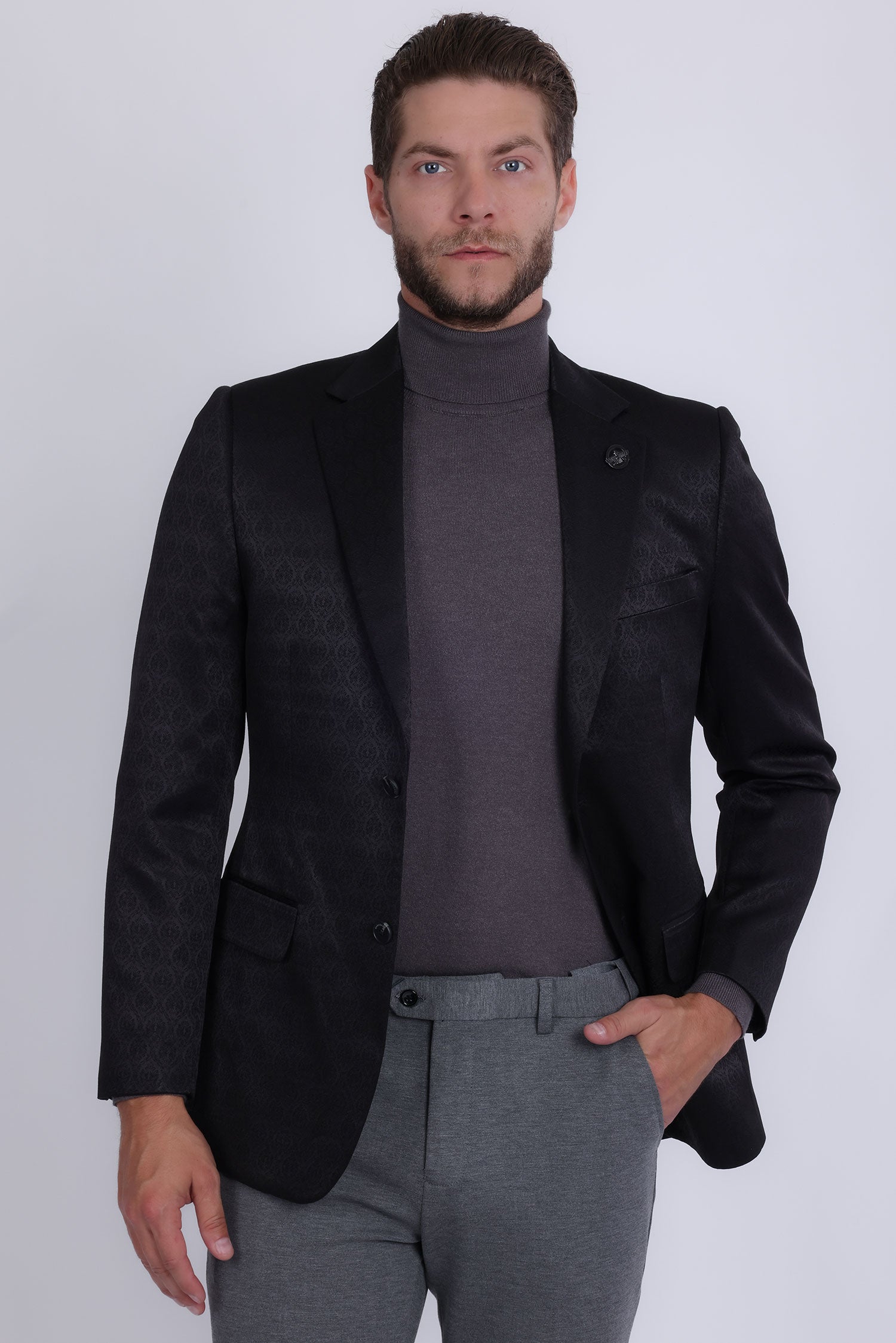 Barabas Men's Floral Pattern Notch Lapel Casual Blazer 5BL24 Black