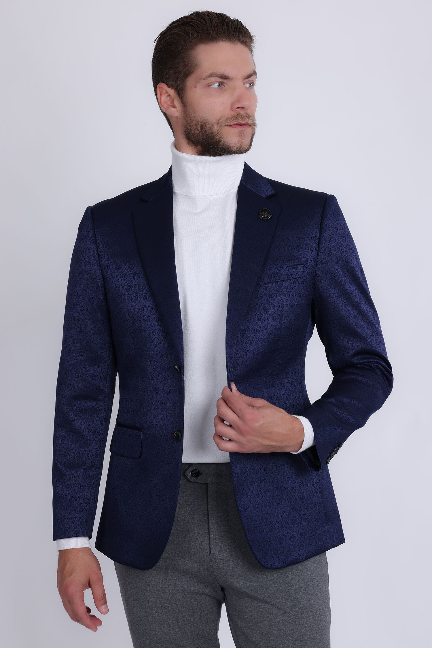 Barabas Men's Floral Pattern Notch Lapel Casual Blazer 5BL24 Navy